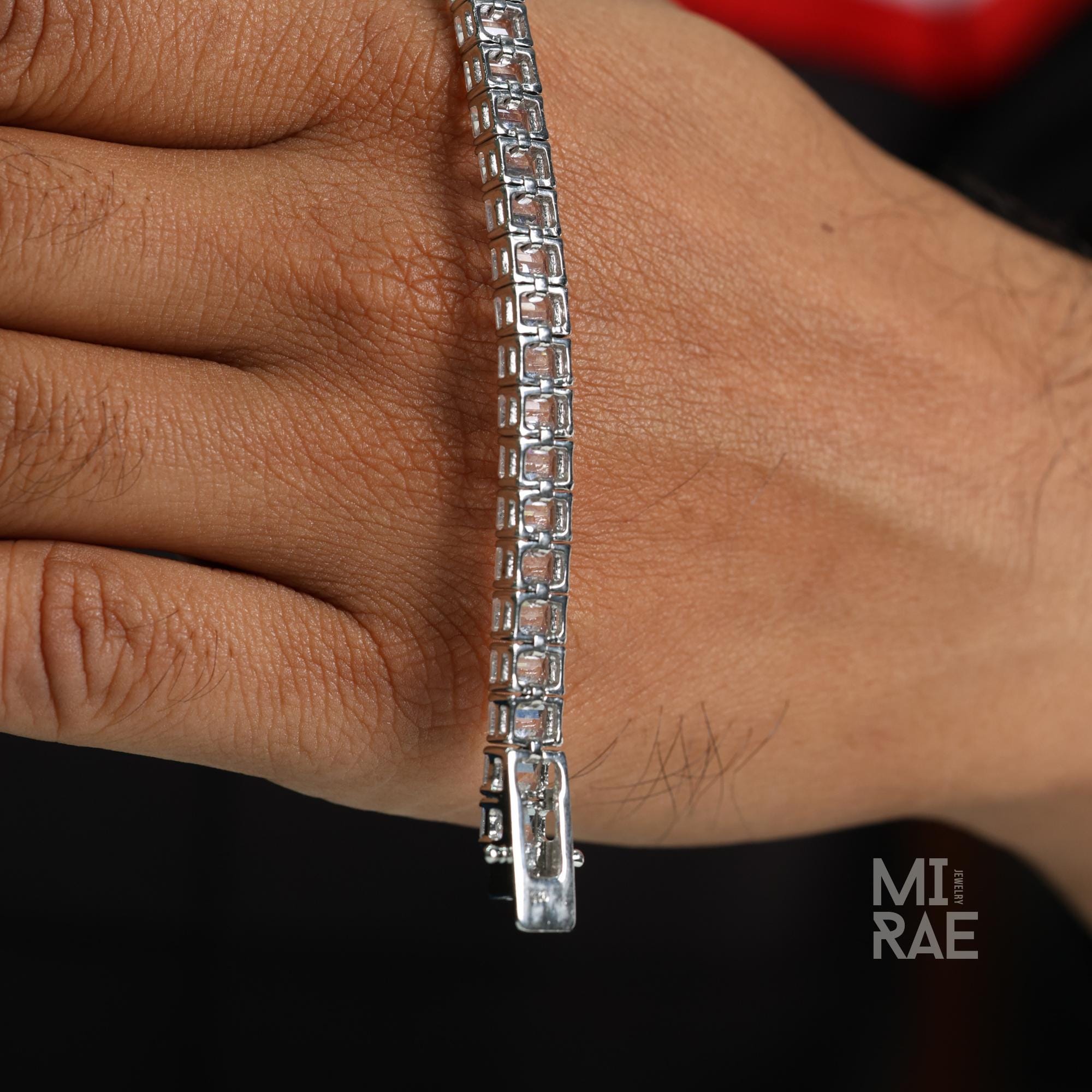 Men's Emerald Cut Cubic Zirconia Tennis Bracelet 925 Sterling Silver Adjustable 6-8 Inch β Unisex Modern Jewelry Gift