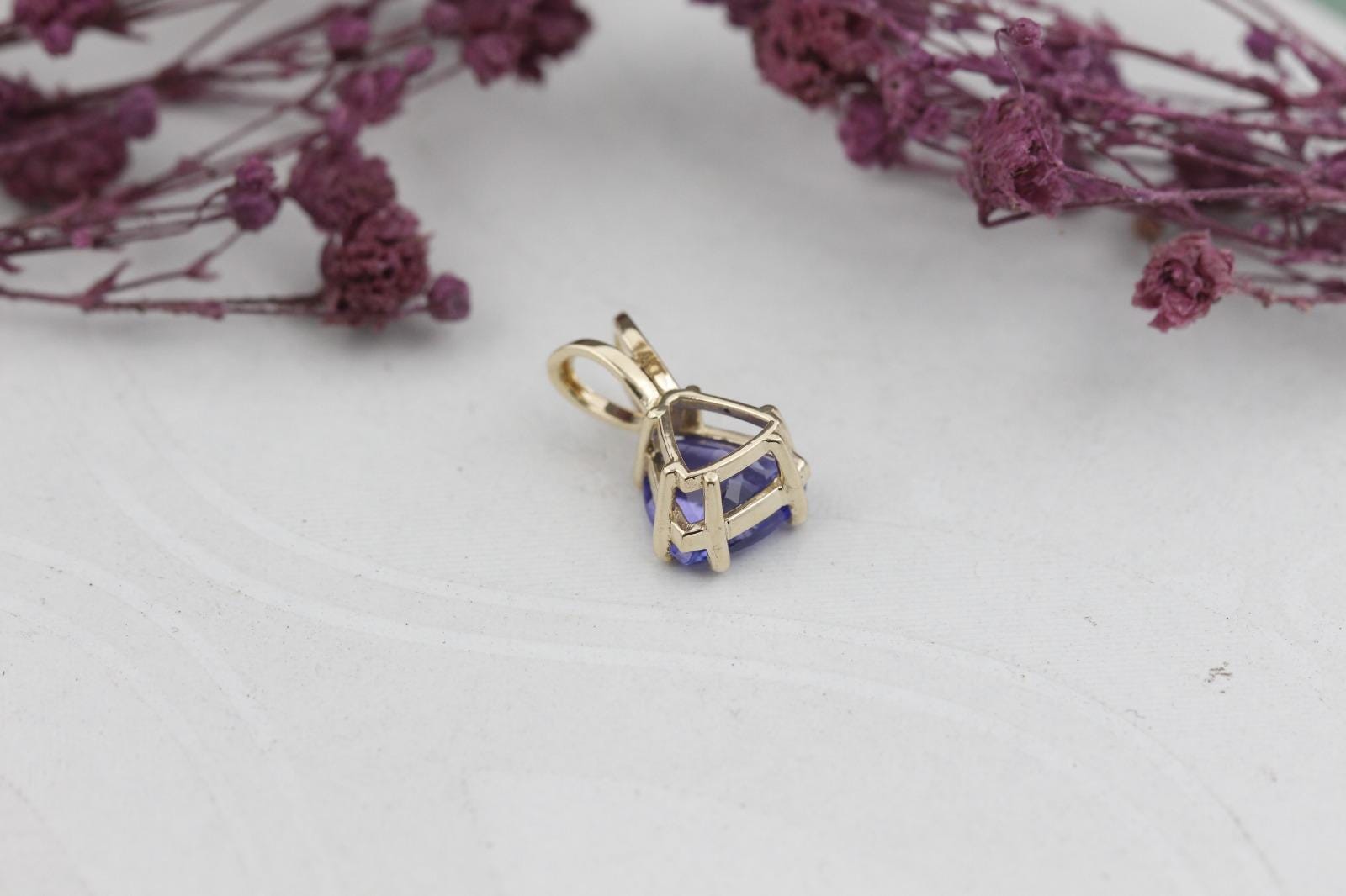 Trillion Cut Tanzanite Pendant | Natural Blue Violet Gemstone Jewelry | 2 Carat Solitaire 14K Yellow Gold Charm Necklace