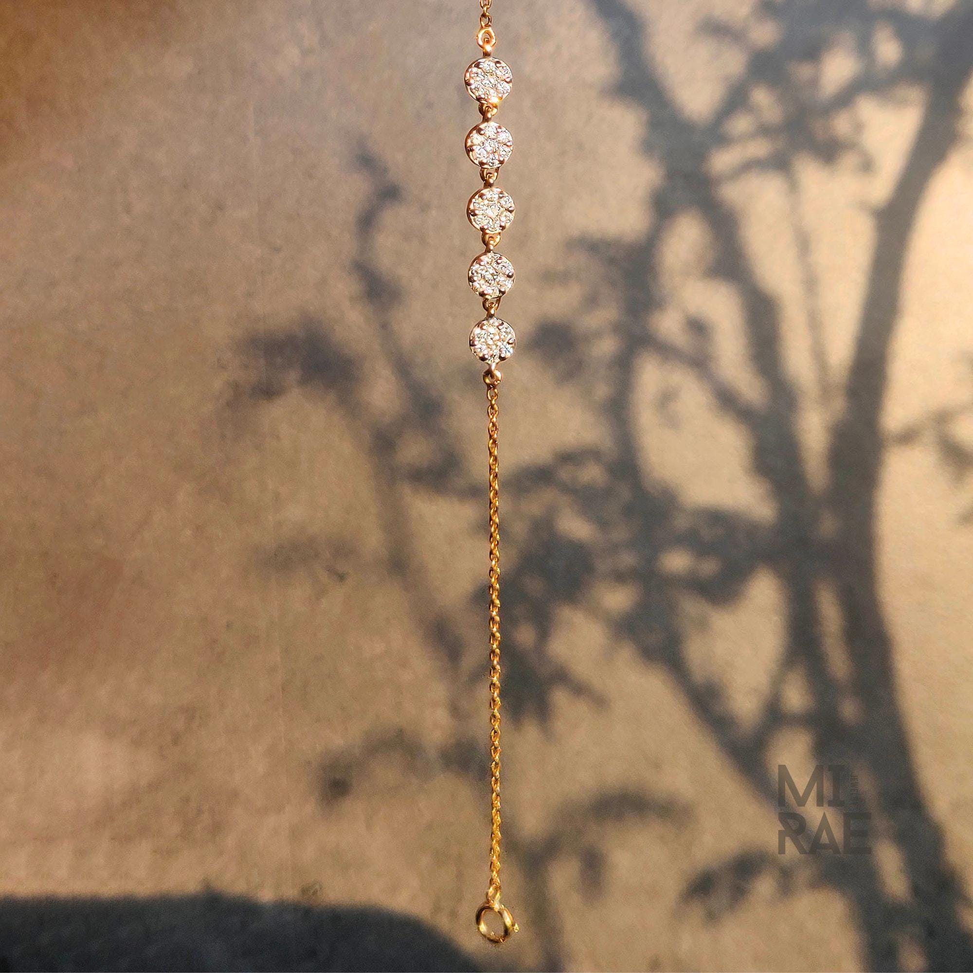 14K Gold Pave Lab Diamond Disc Bracelet: Stackable Chain Link