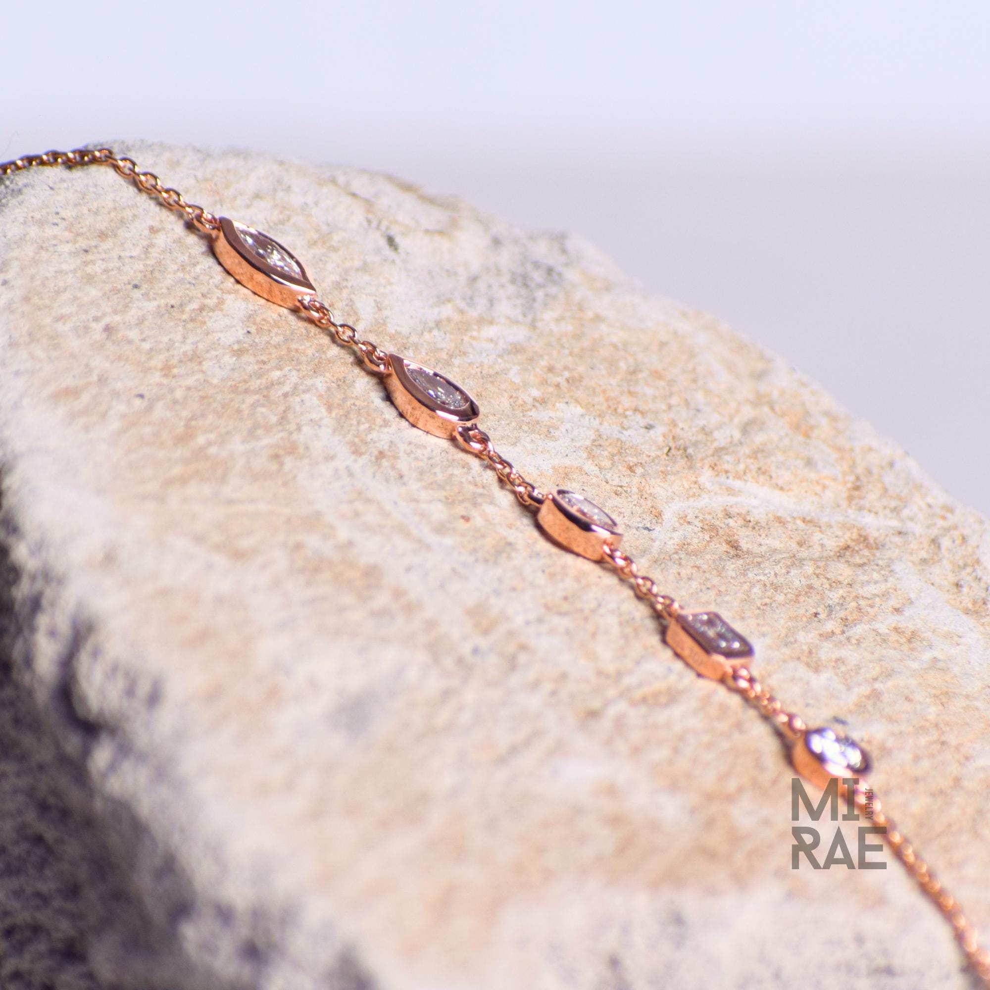 14K Rose Gold Lab Grown Diamond Bracelet: Bezel Set Mix Cut, Ethical Jewelry