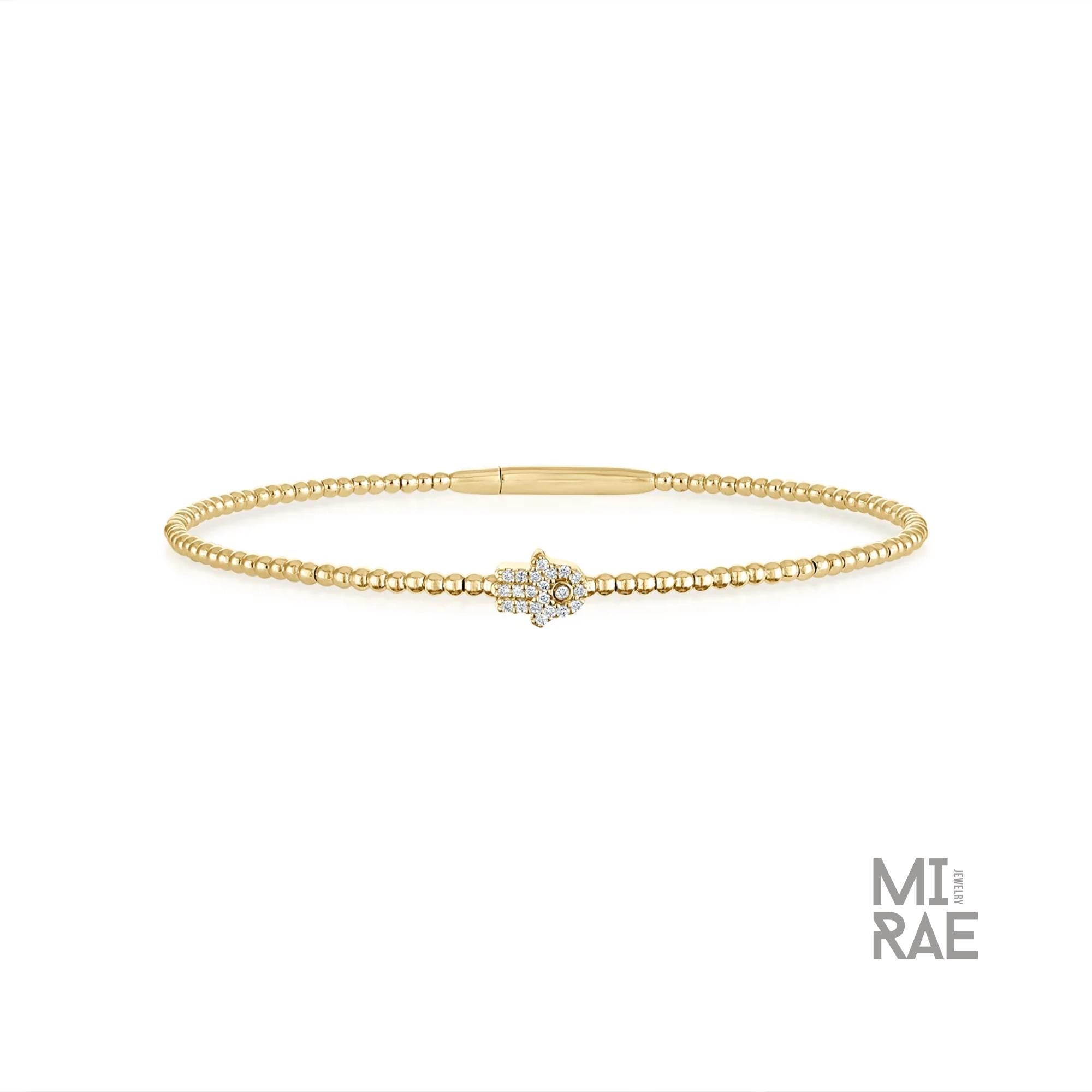 Diamond Hamsa Hand Bracelet in 14k Rose Gold, Hamsa Bracelet, Diamond Bangle, Stackable Bangle, Premium Yellow White, Flexible Bangle Gift