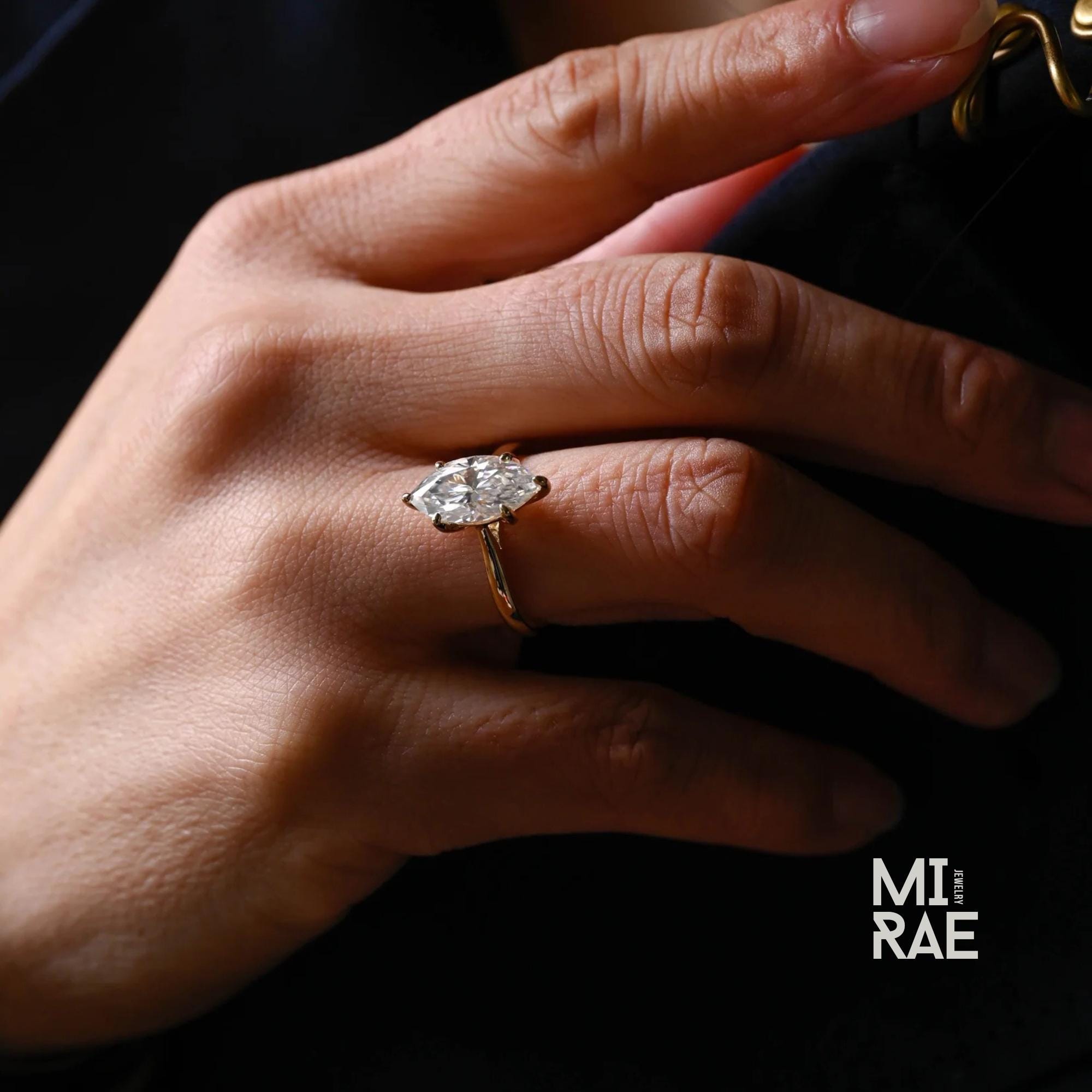 2 Carat Marquise Moissanite Solitaire Ring: Sterling Silver Engagement, Anniversary