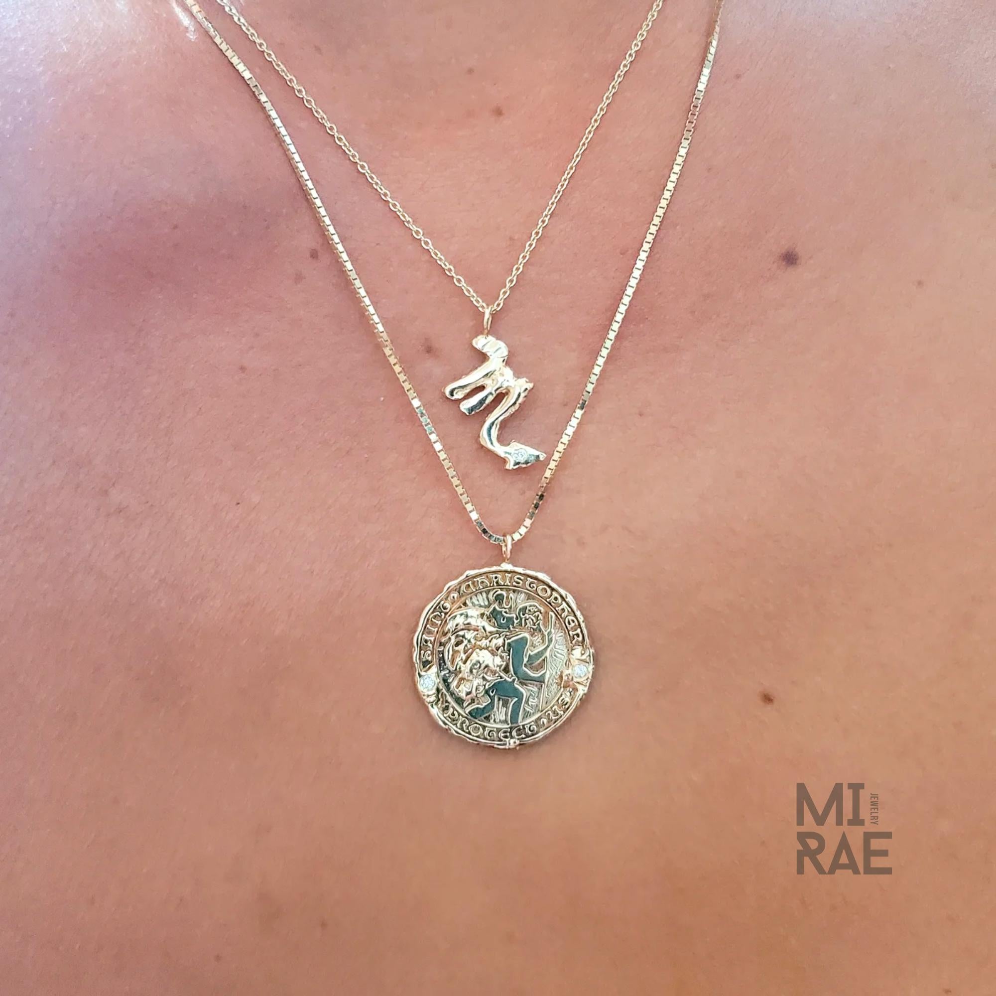 St. Christopher Miraculous Medallion | Patron Saint of Travel | Diamond Accent Gold Pendant