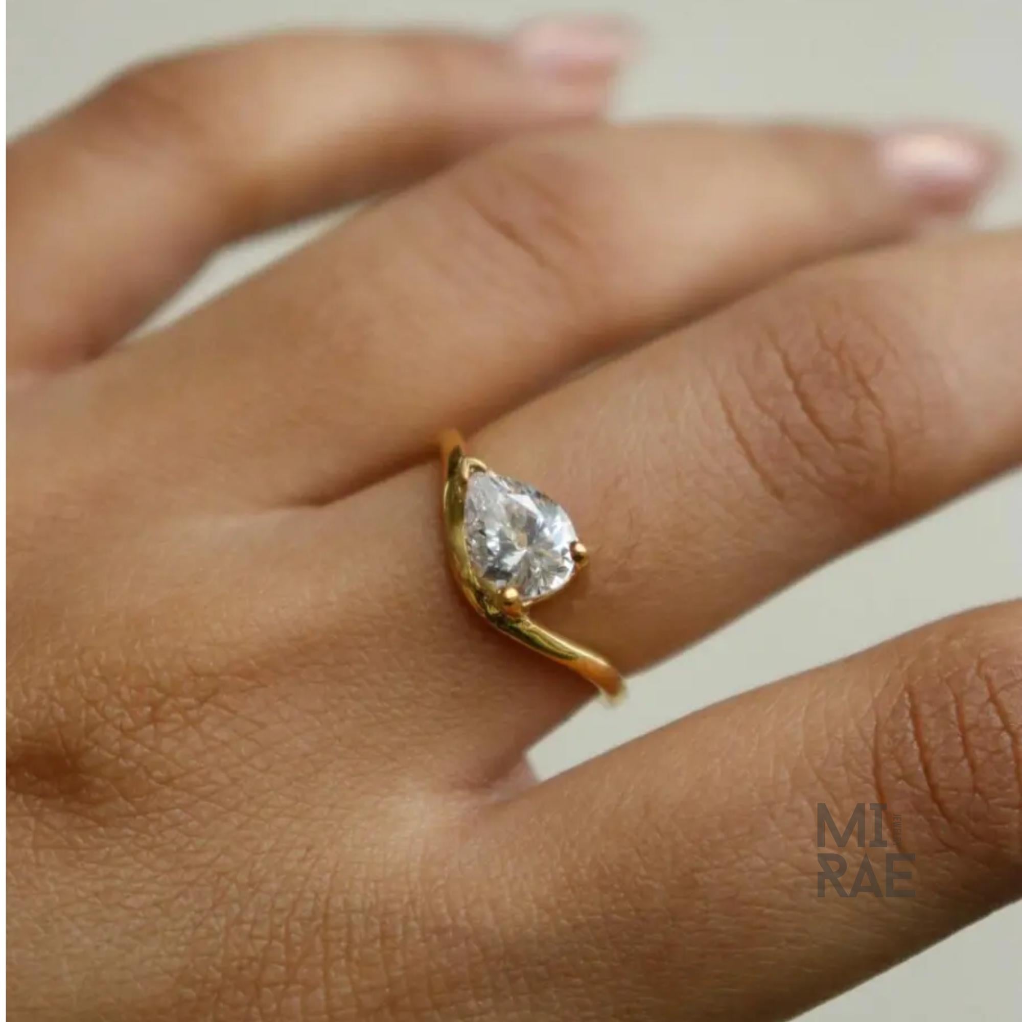 1.00 Carat Pear Lab Diamond Ring: 14K Yellow Gold East West Solitaire