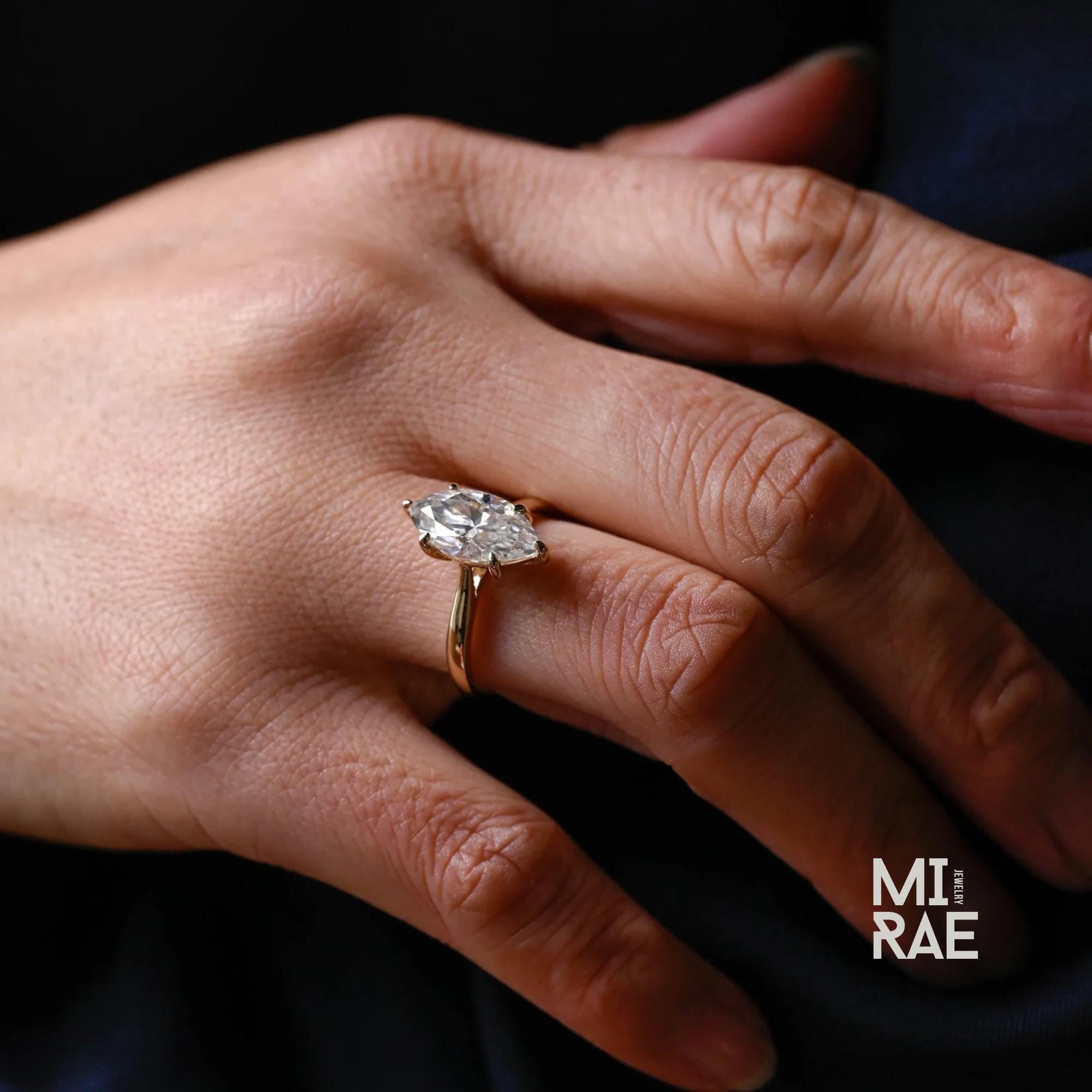 2 Carat Marquise Moissanite Solitaire Ring: Sterling Silver Engagement, Anniversary