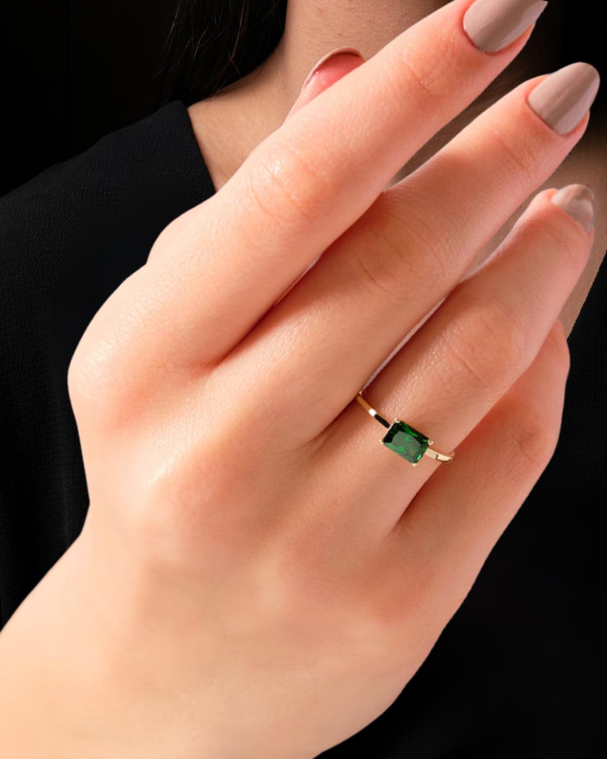 Emerald Cut Emerald Ring: Gold Minimalist Solitaire