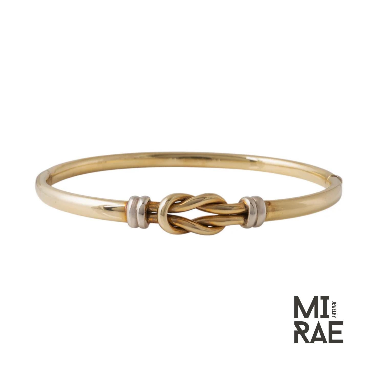 Victorian 10K Gold Knot Bangle: Antique Hinged Bracelet with White Gold