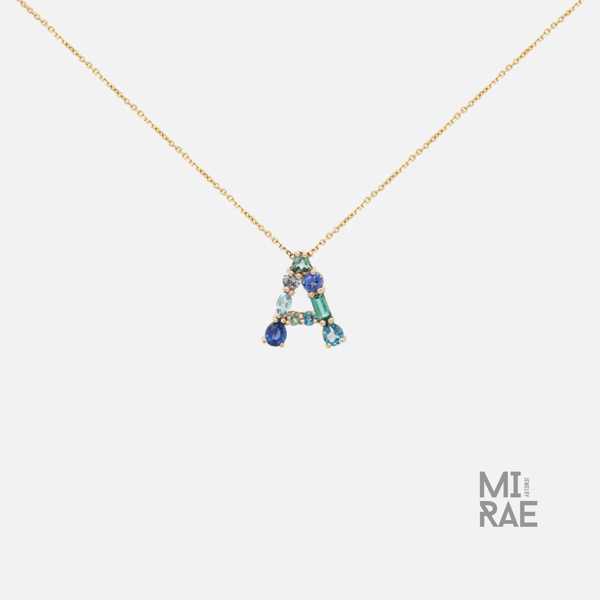 Personalized Initial Pendant Necklace | Multi Natural Gemstone Letter Necklace | Handmade Birthstone Jewelry