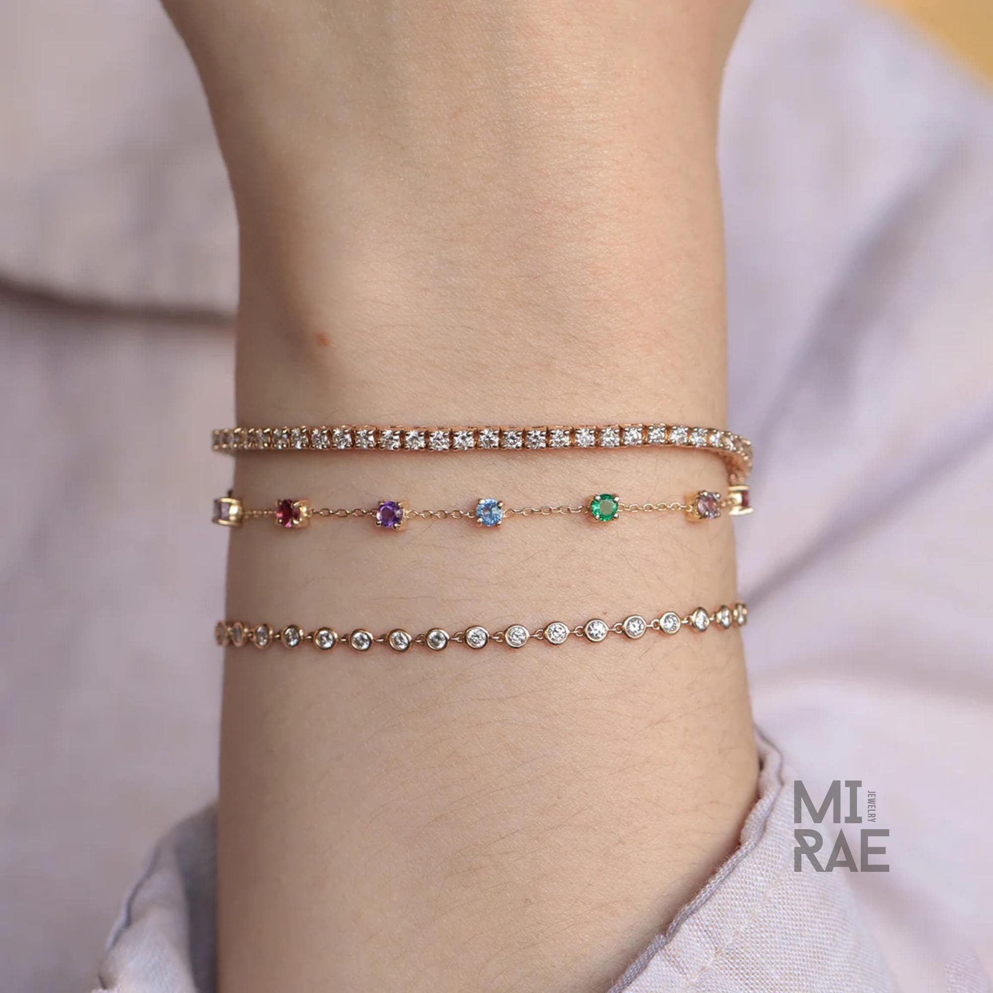 Colorful Rainbow Gemstone Chain Link Bracelet | Multi Color Natural Stone Bracelet | 14K Gold Adjustable Bracelet