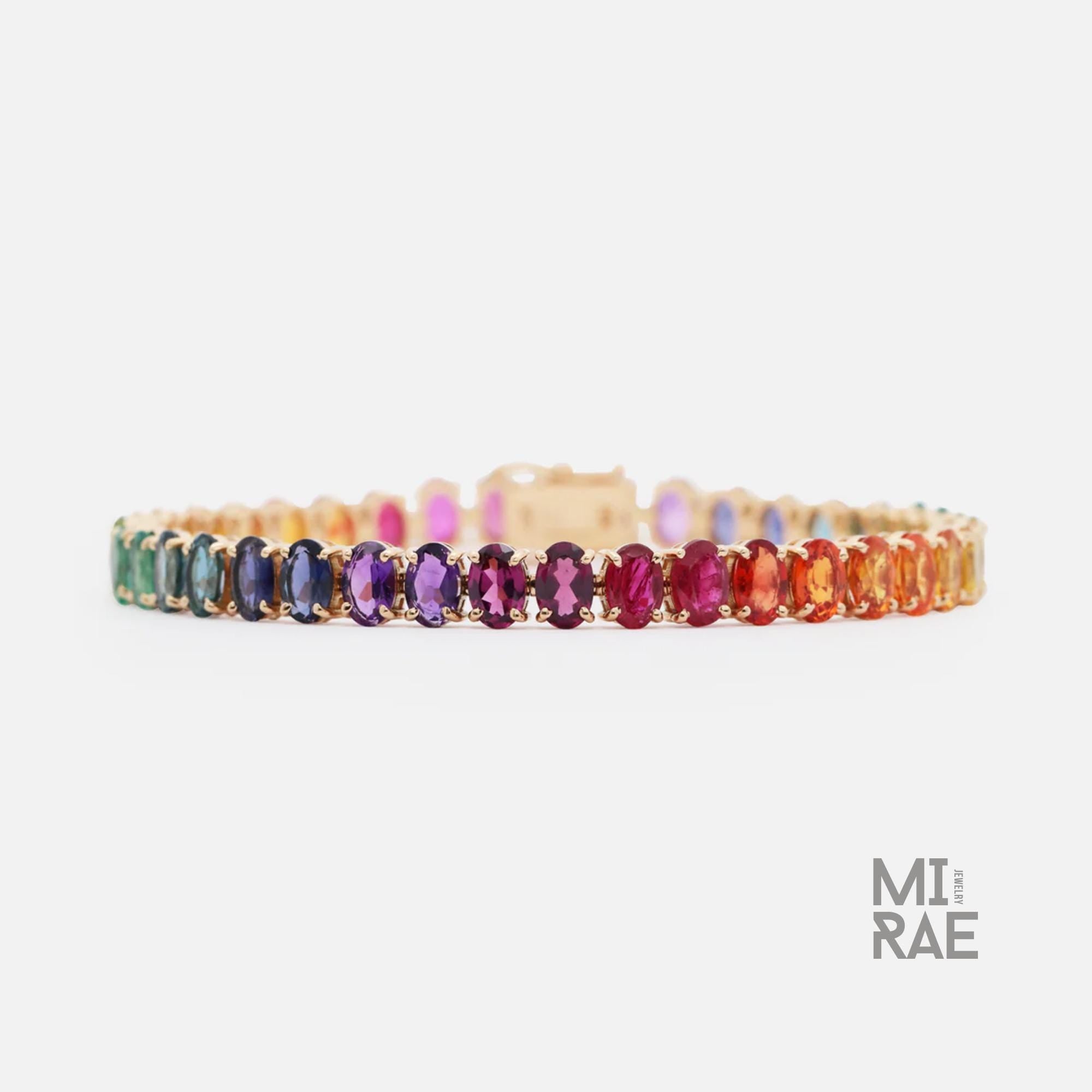 Rainbow Gemstone Tennis Bracelet: 20 CT Multi-Color Gold Jewelry