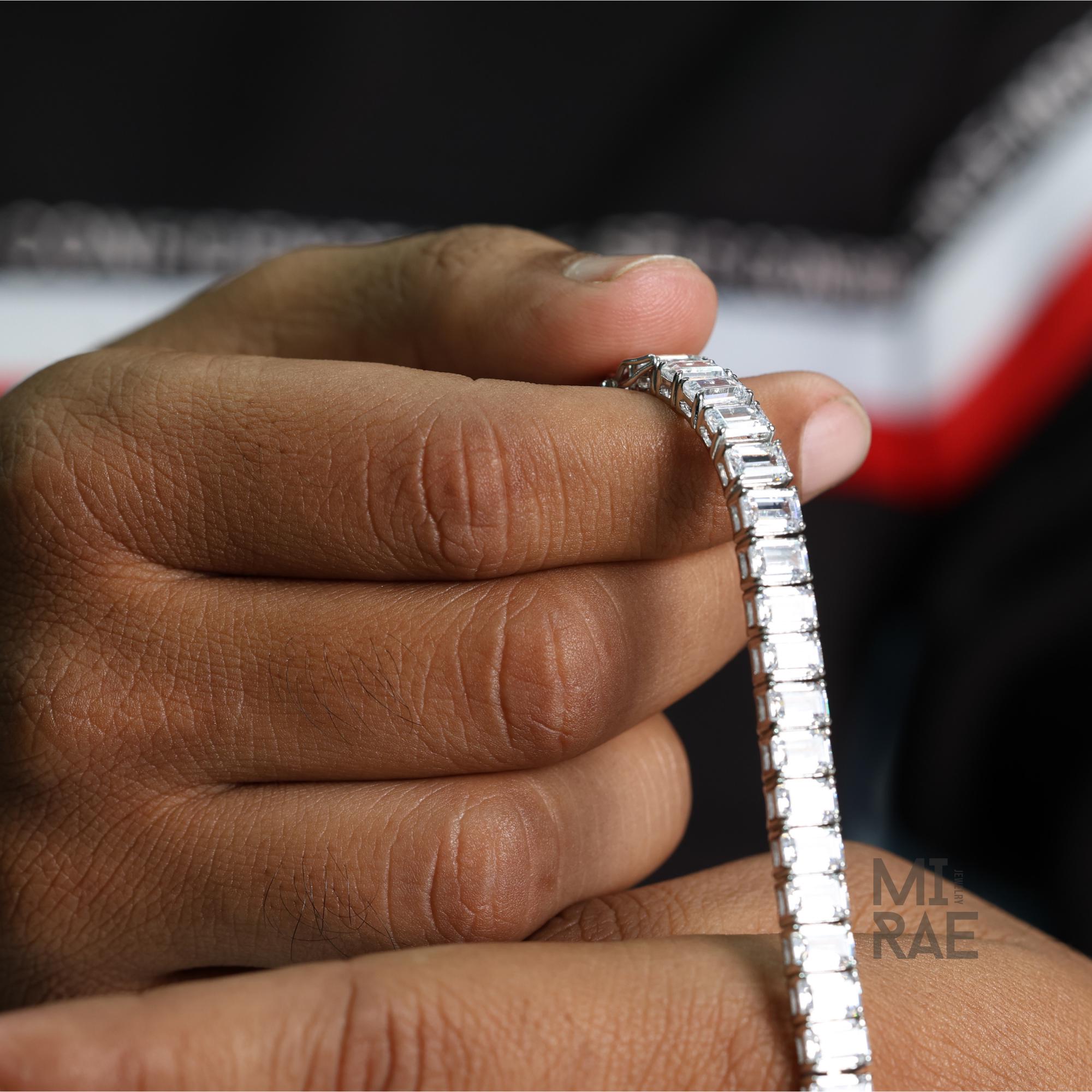 Men's Emerald Cut Cubic Zirconia Tennis Bracelet 925 Sterling Silver Adjustable 6-8 Inch β Unisex Modern Jewelry Gift