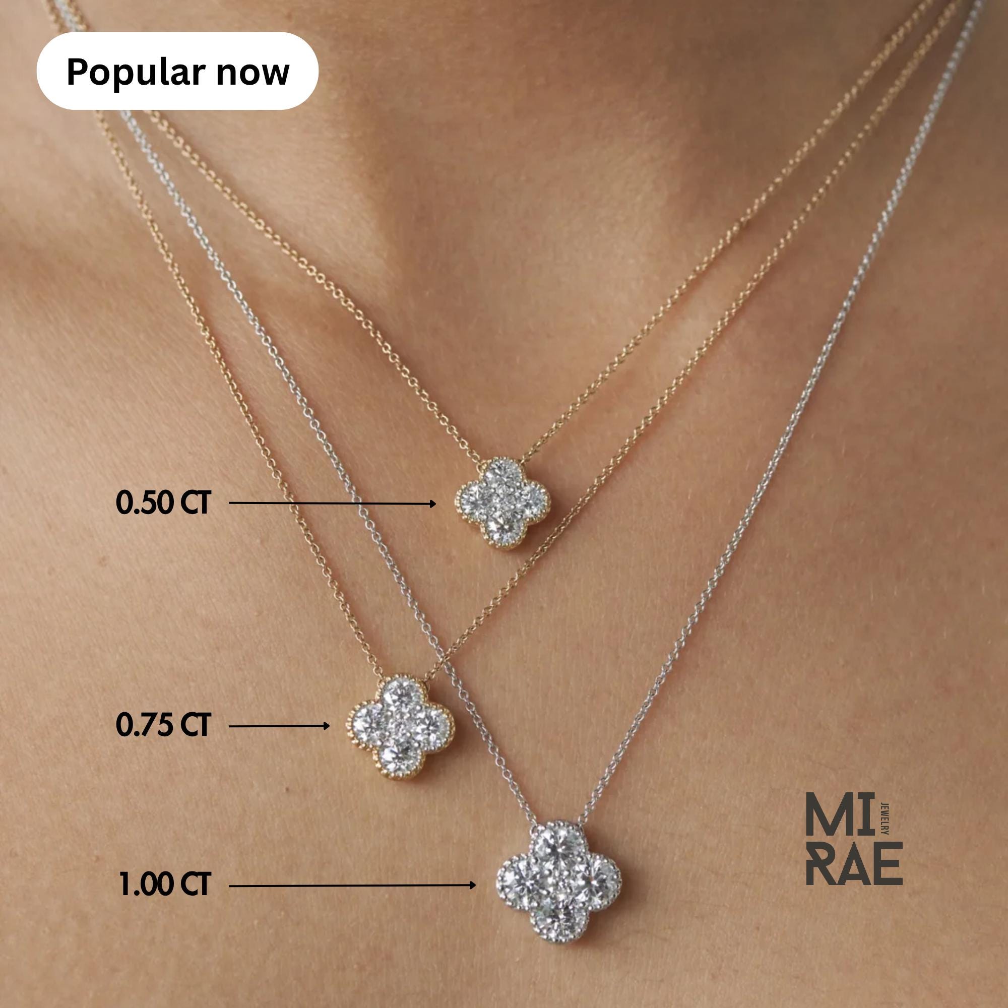 14K Solid Gold Diamond Clover Necklace: Dainty Floral Pendant