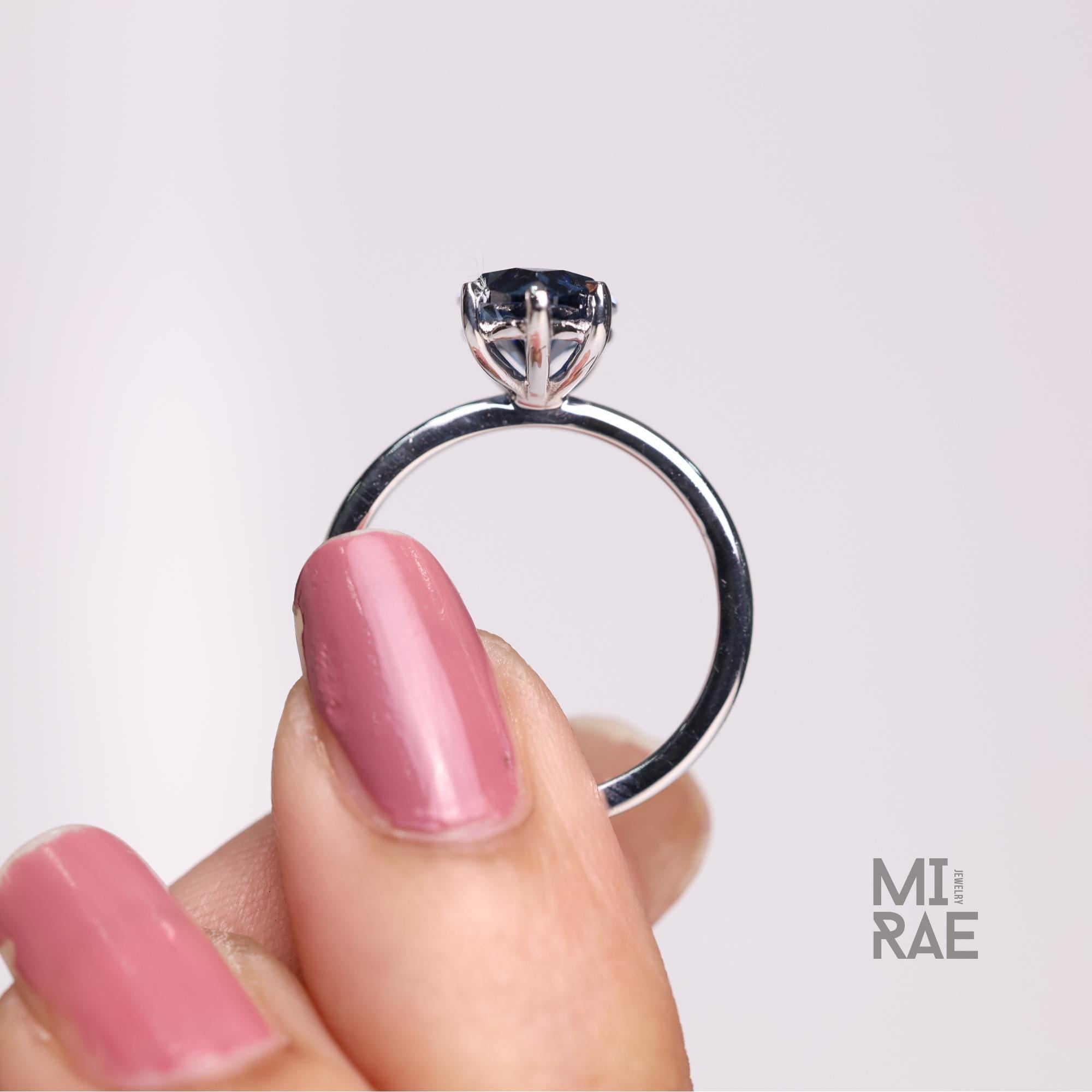 Cyan Blue Marquise Moissanite Ring: Ethical 14K Gold Engagement Jewelry