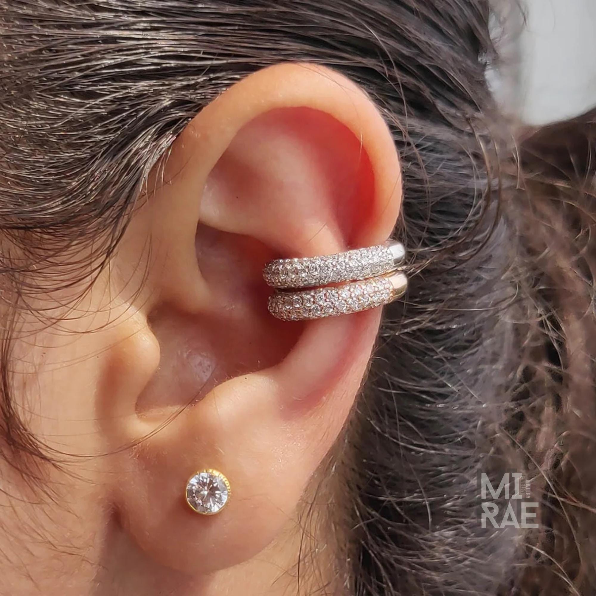 Nebula Diamond Earcuffs | 10K Rose Gold No Piercing Lab Grown Diamond Earcuffs | Custom Fit Luxury White Gold Ear Cuff