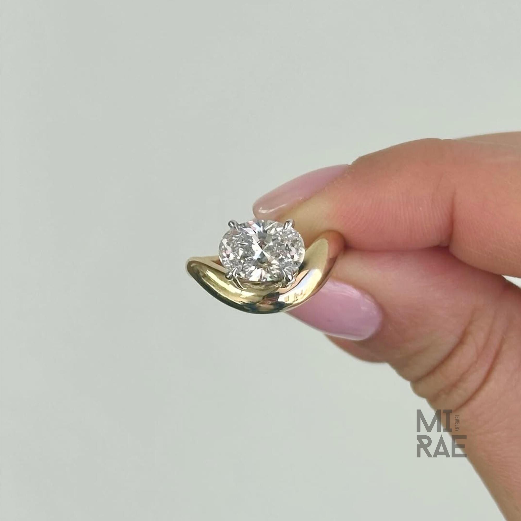 East West Oval Moissanite Engagement Ring