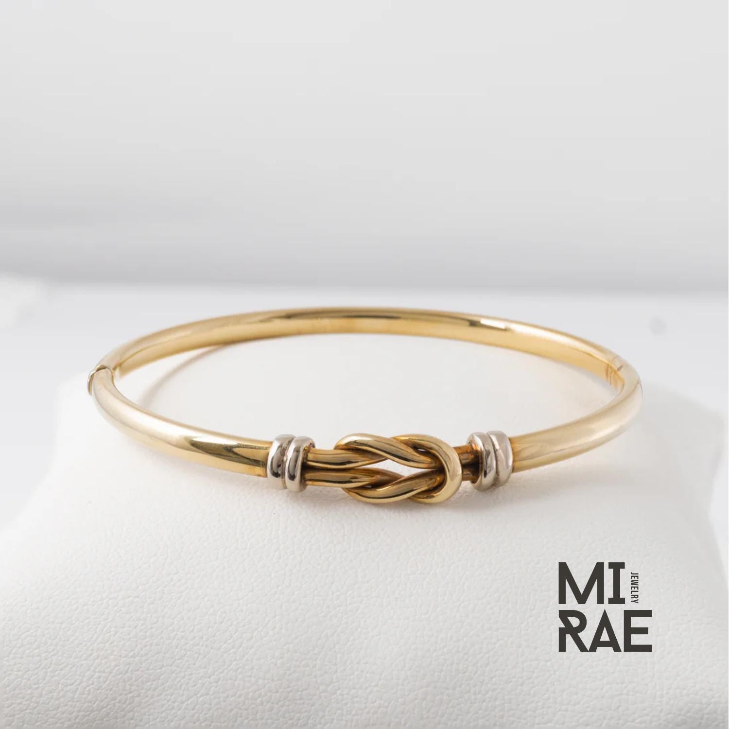 Victorian 10K Gold Knot Bangle: Antique Hinged Bracelet with White Gold