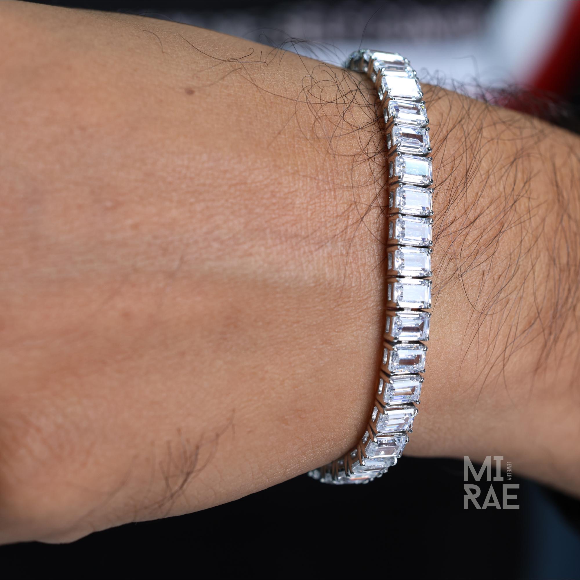 Men's Emerald Cut Cubic Zirconia Tennis Bracelet 925 Sterling Silver Adjustable 6-8 Inch β Unisex Modern Jewelry Gift
