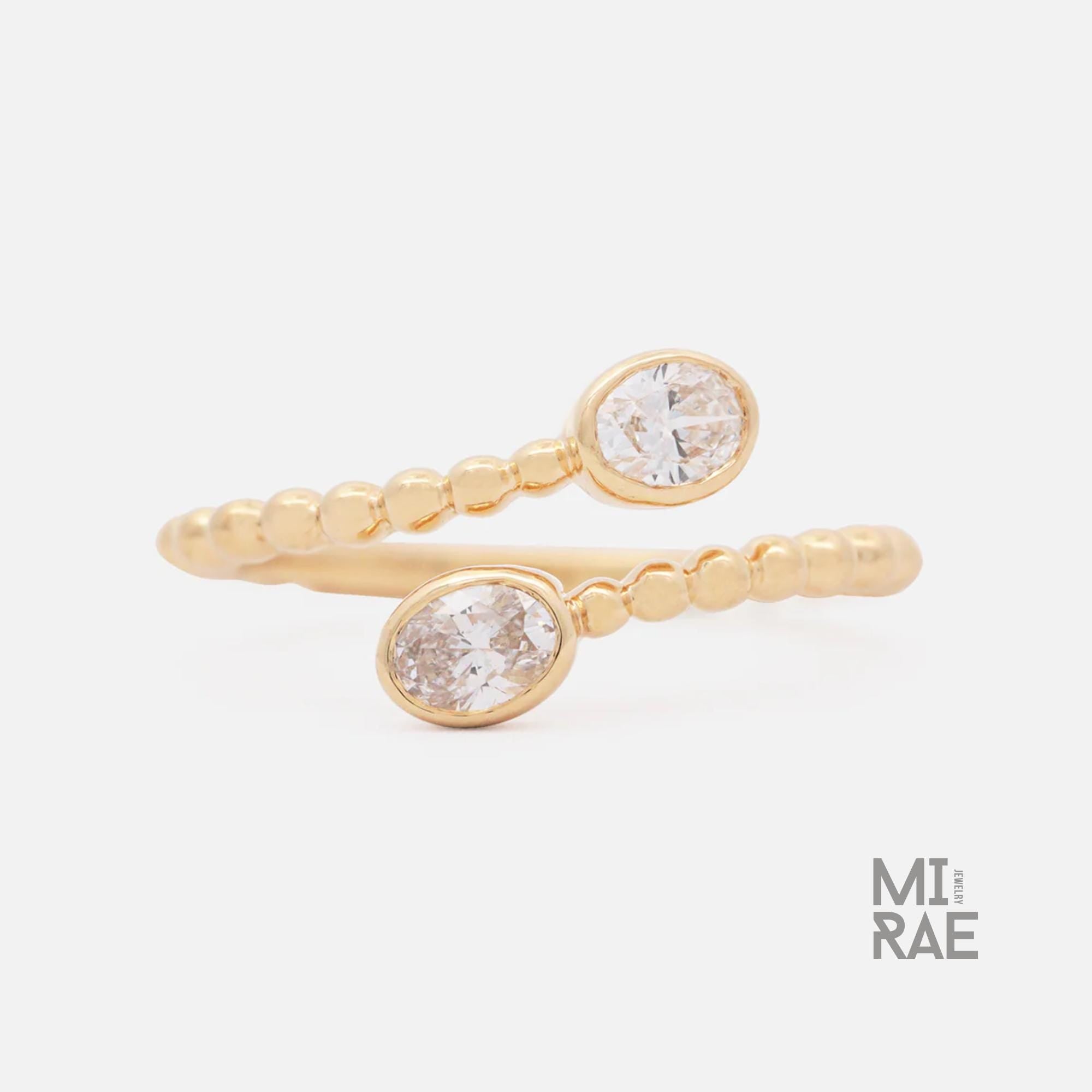 Oval Cut Lab Grown Diamond Engagement Ring in Open Gap Bypass Setting, Two Stone Band Ring, 14K Gold Wedding Ring, Finger Wrap Ring