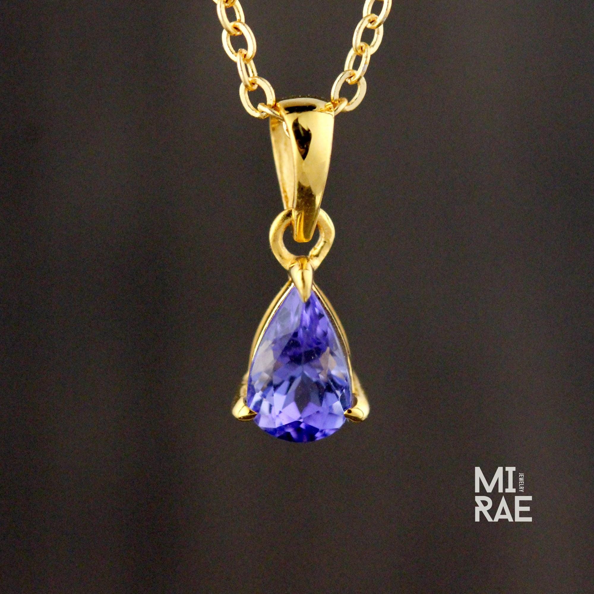 Tanzanite Teardrop Pendant: Violet Blue Gemstone, Gold or Silver