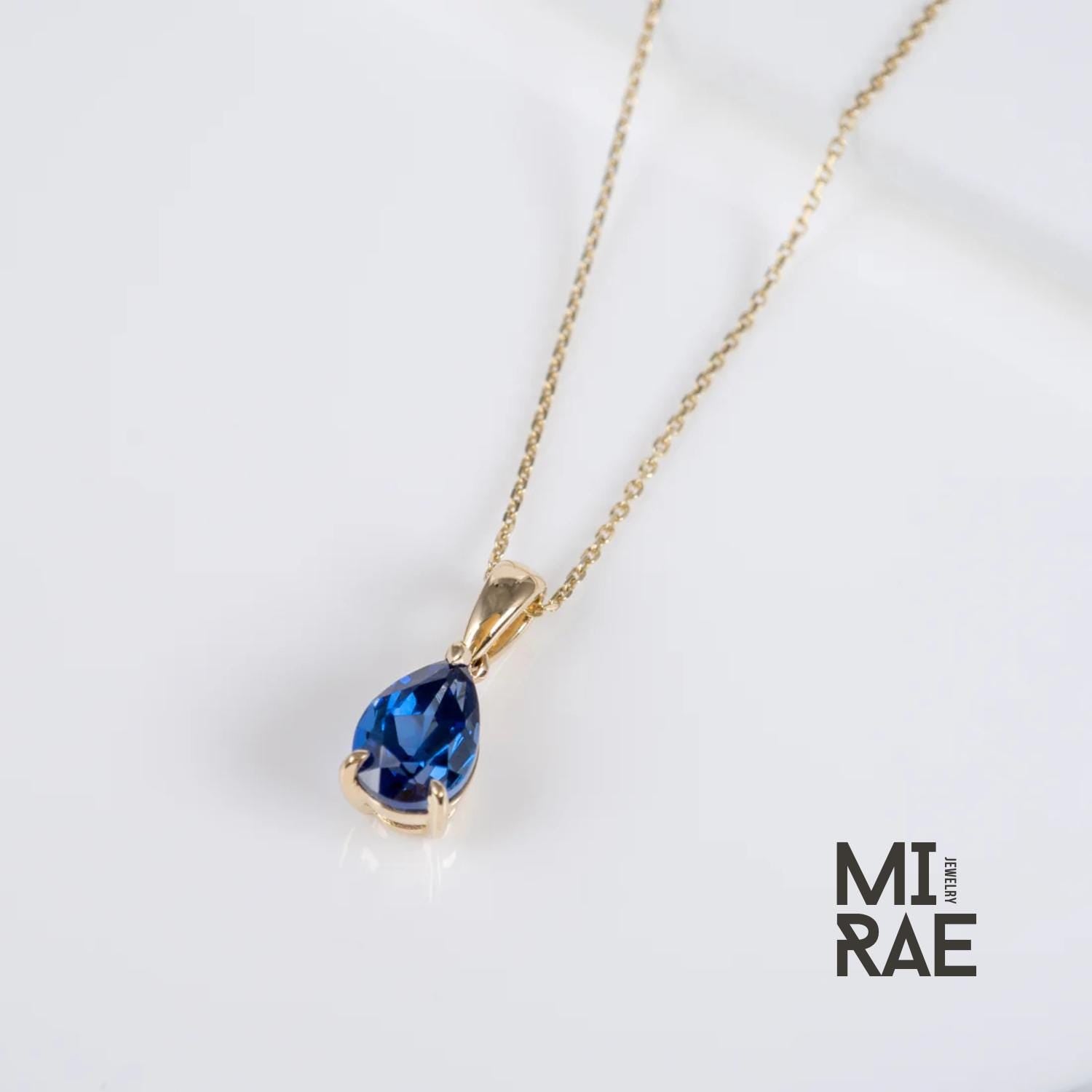 10K Gold Pear Cut Birthstone Pendant: Sapphire, Ruby, Emerald