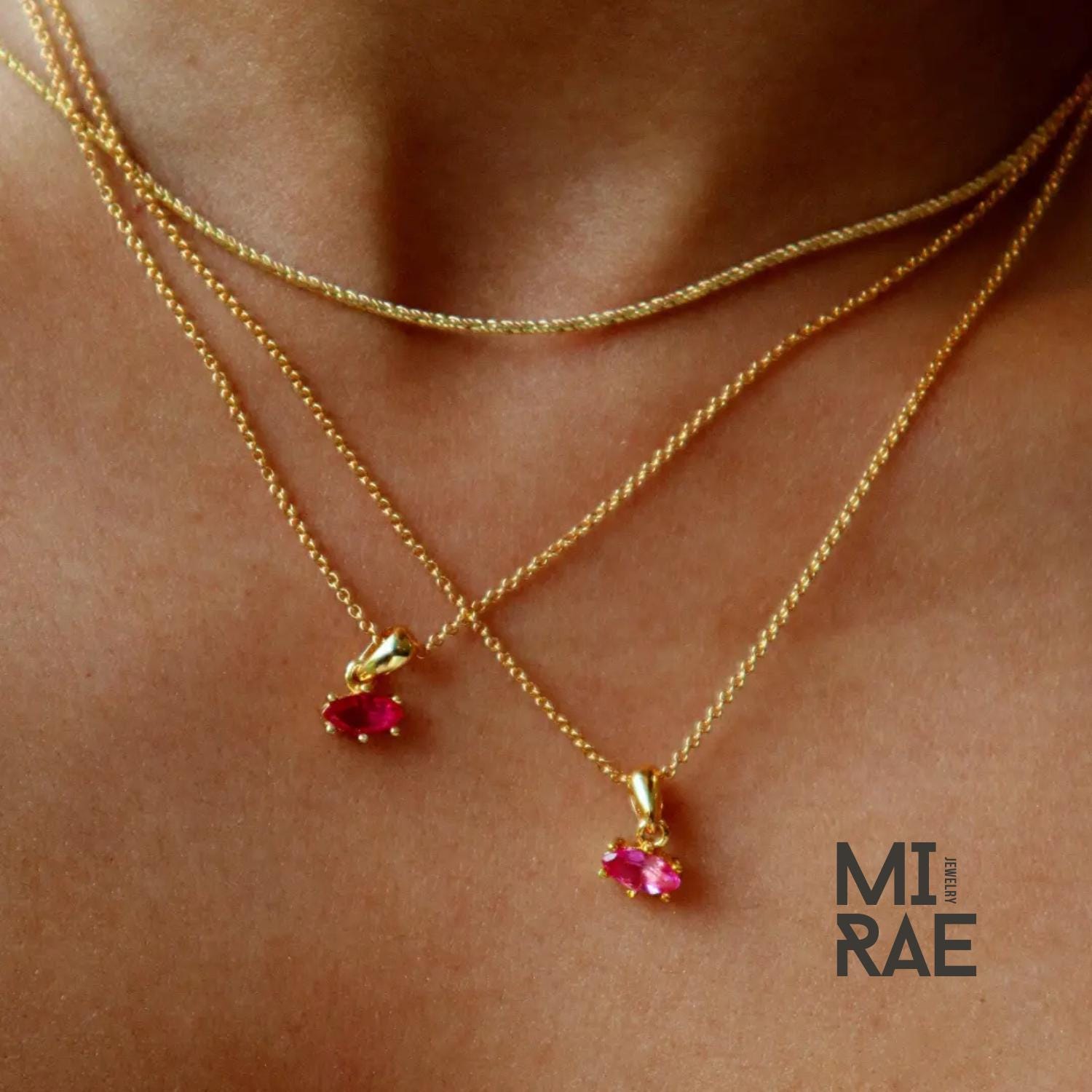 Personalized 10K Gold Marquise Birthstone Pendant: Custom Mother's Necklace