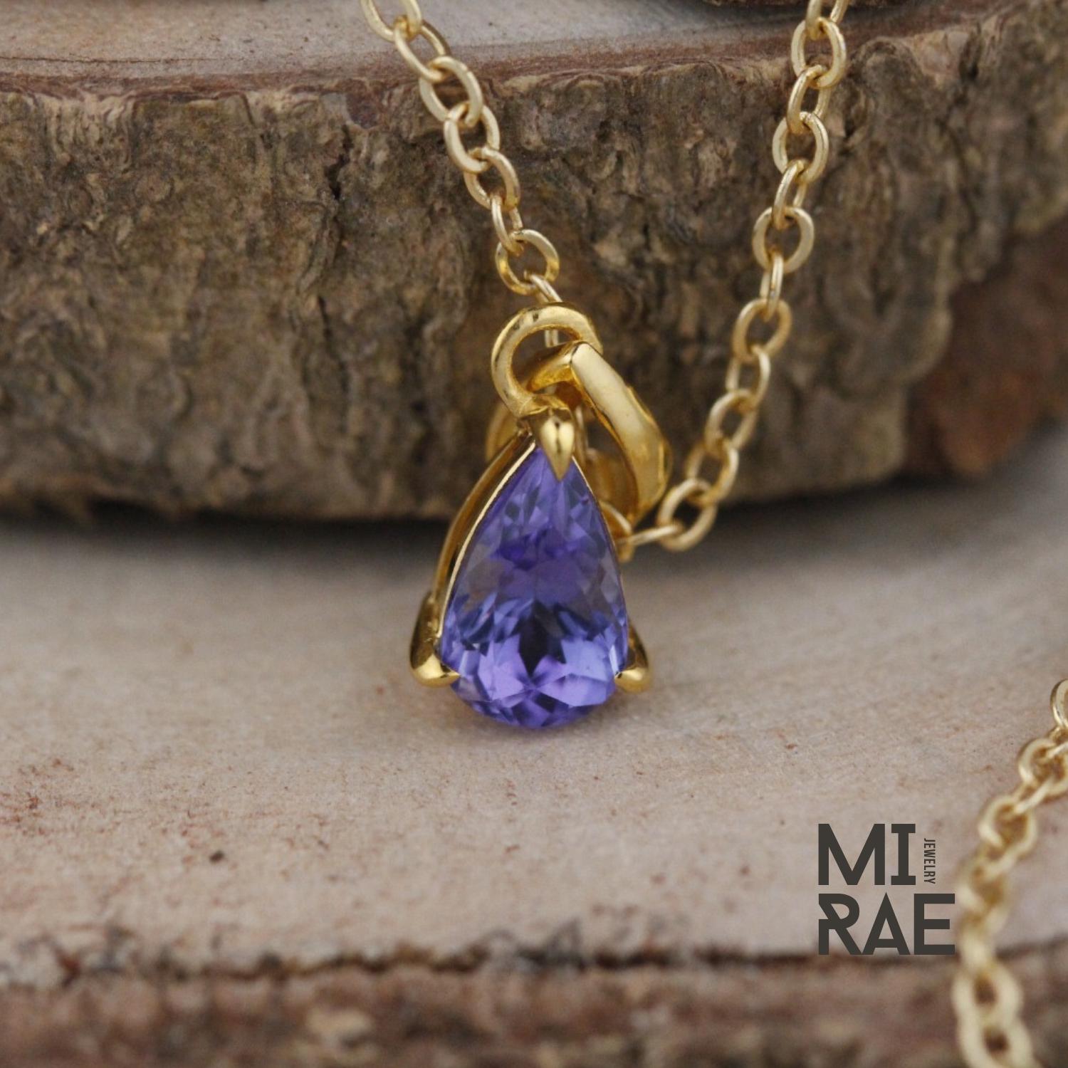 Tanzanite Teardrop Pendant: Violet Blue Gemstone, Gold or Silver