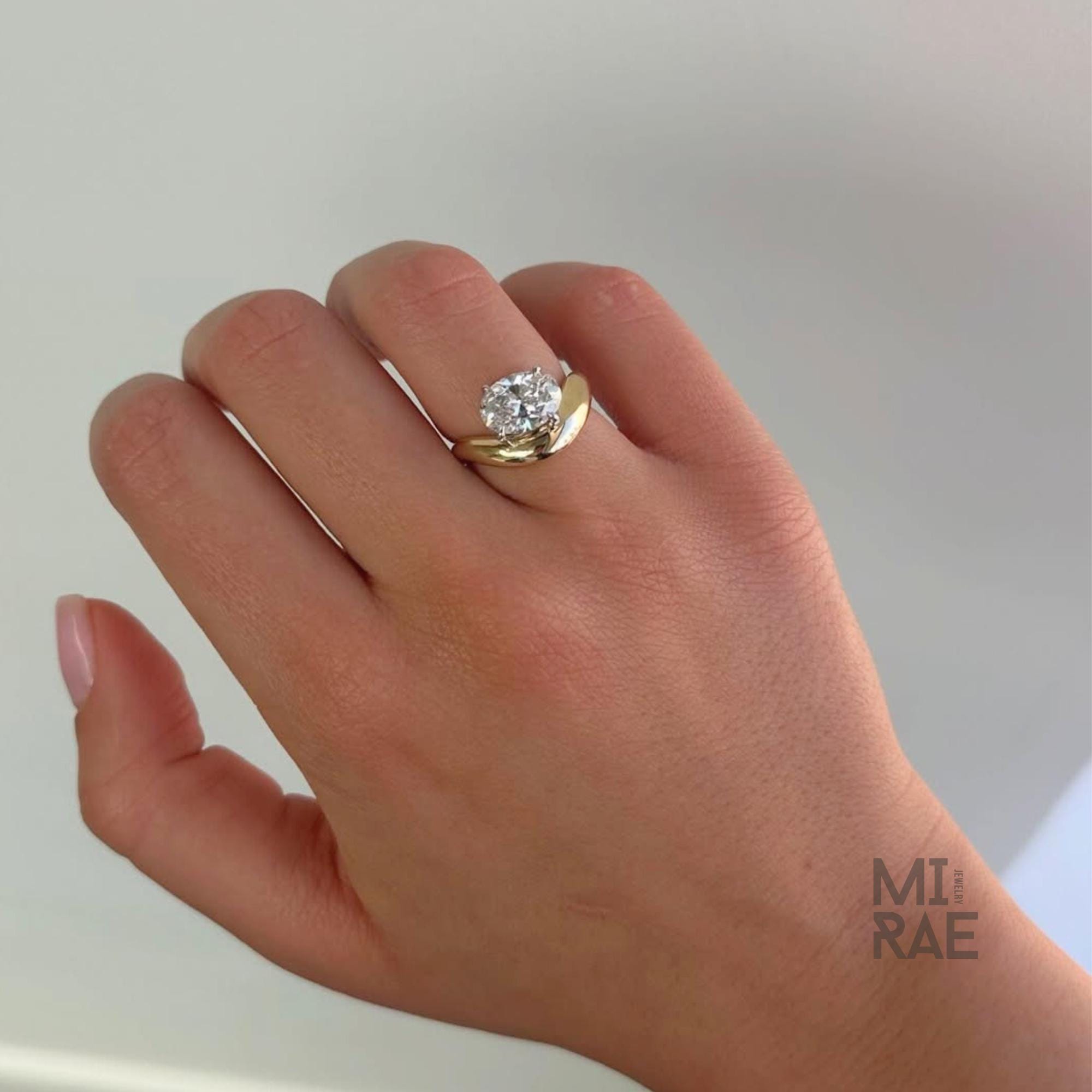 East West Oval Moissanite Engagement Ring