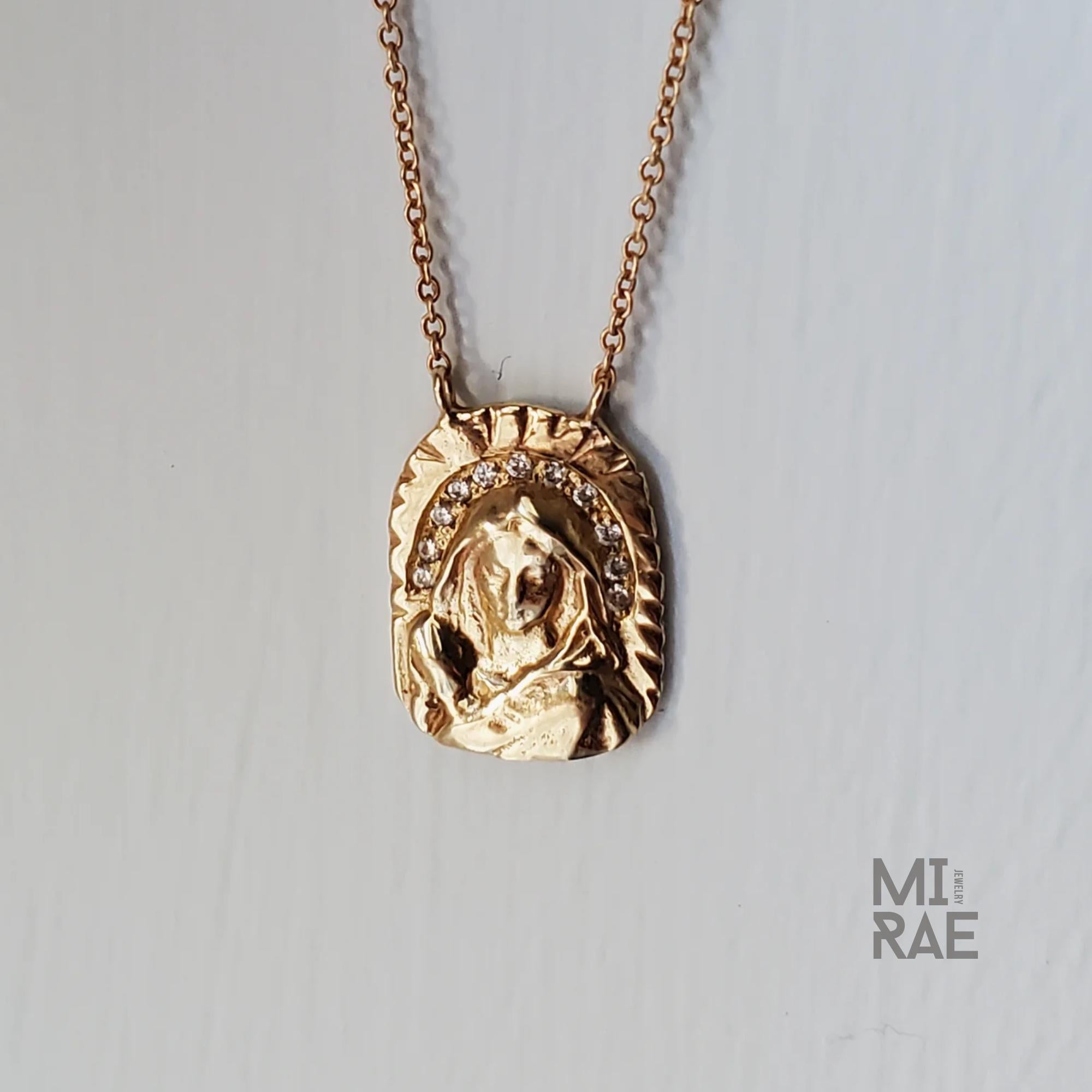 Divine Mother of Light Necklace | A Mother's Protection Medallion | Diamond Miraculous Pendant