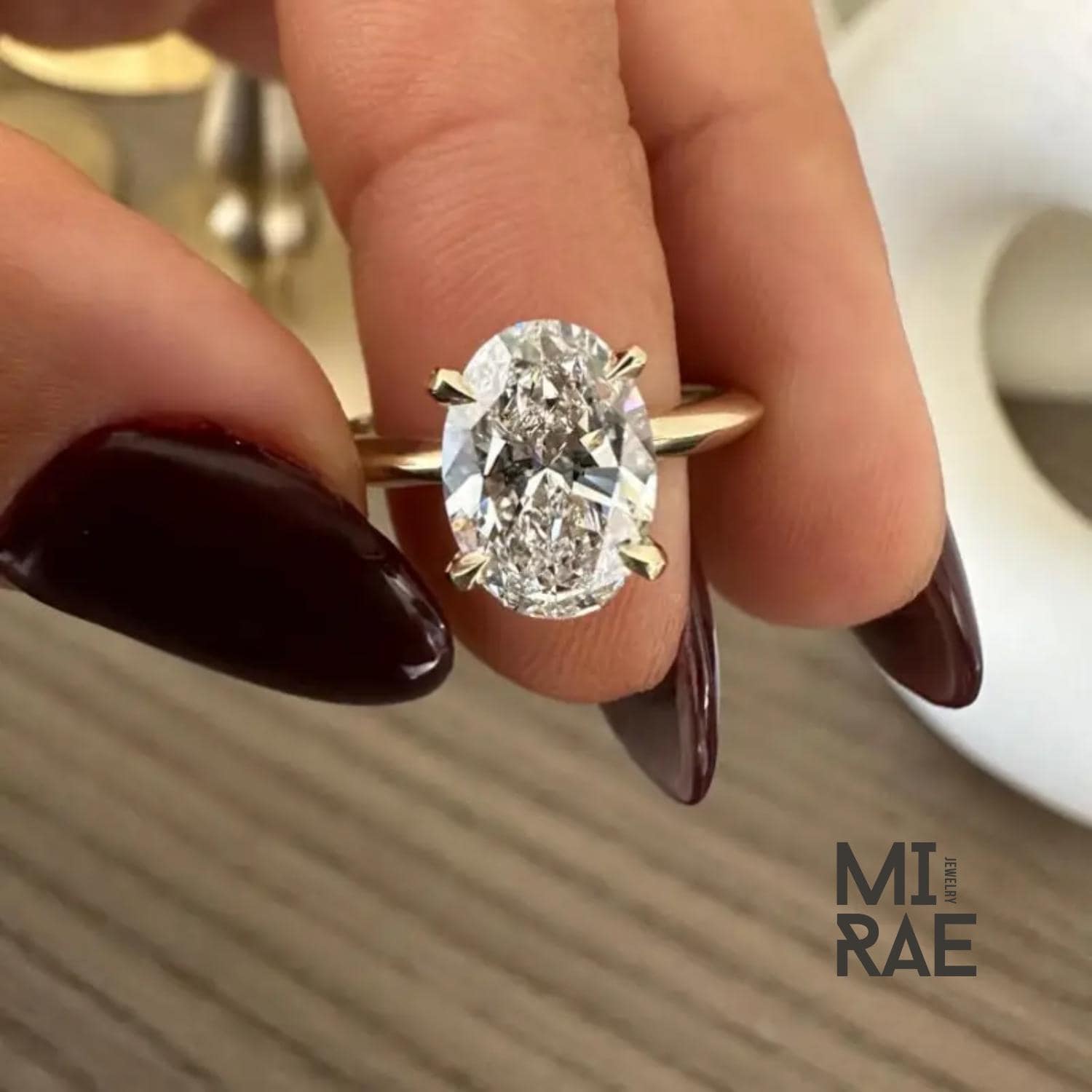 Oval Moissanite Engagement Ring: 14k Yellow Gold Solitaire, Four Prong