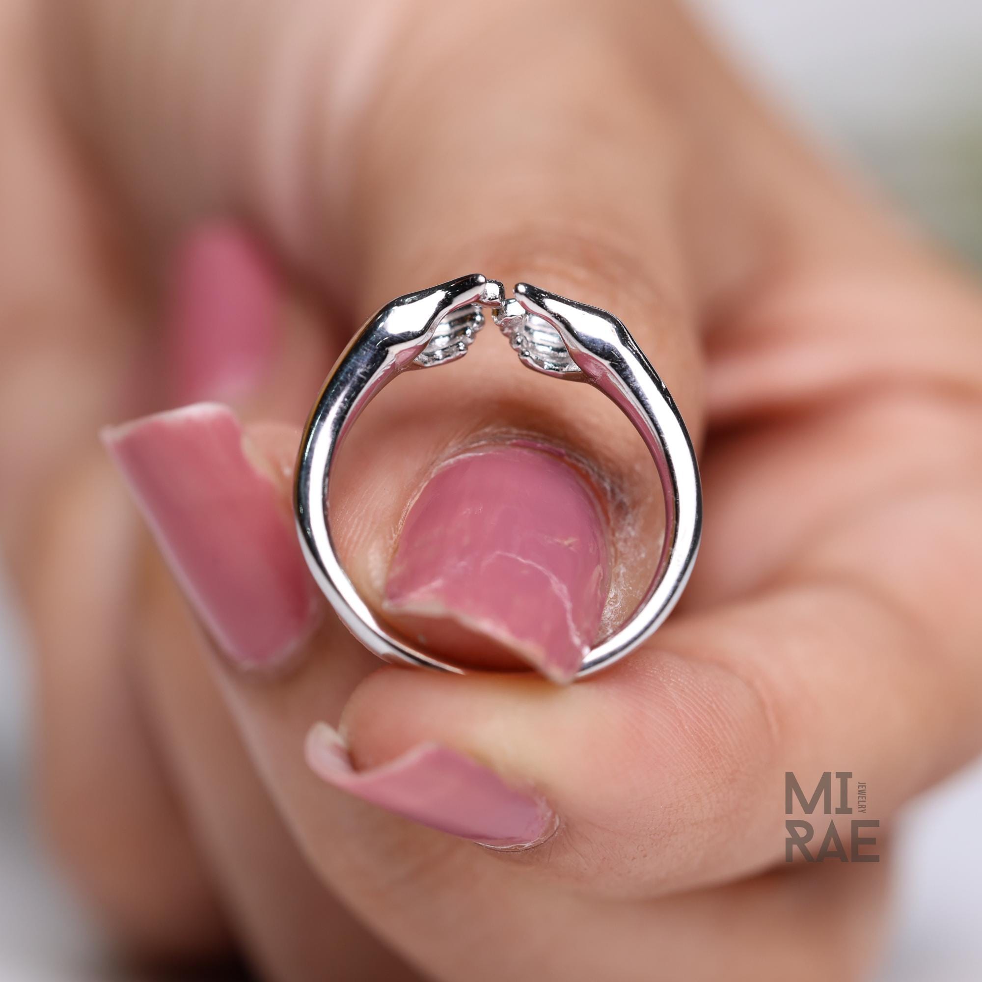 Silver Hands Heart Ring, Oxidized 925 Sterling Silver Heart Ring