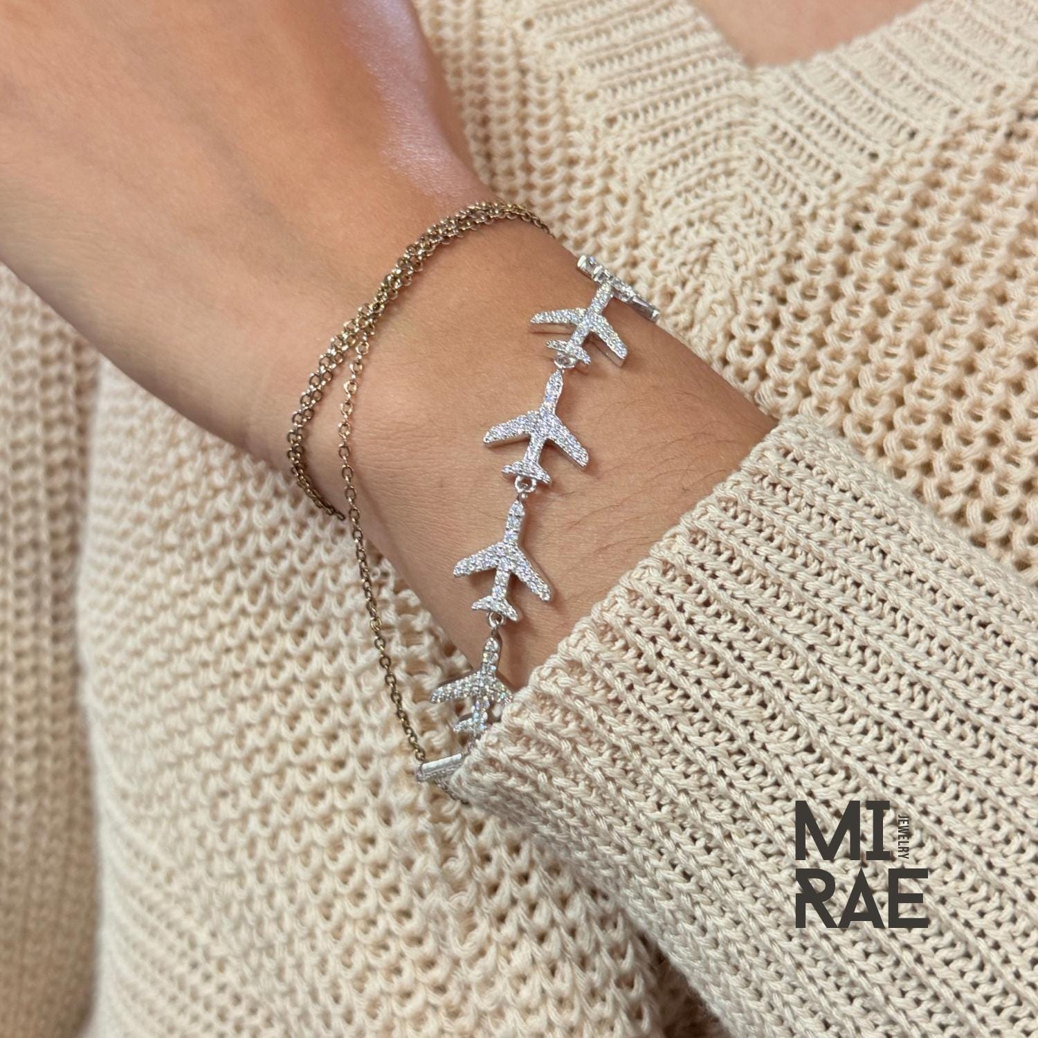 Moissanite Airplane Bracelet, Traveler Gift, Dainty Airplane Tennis Paved Diamond Bracelet, Traveler Luxury Jewelry, Gift for Her