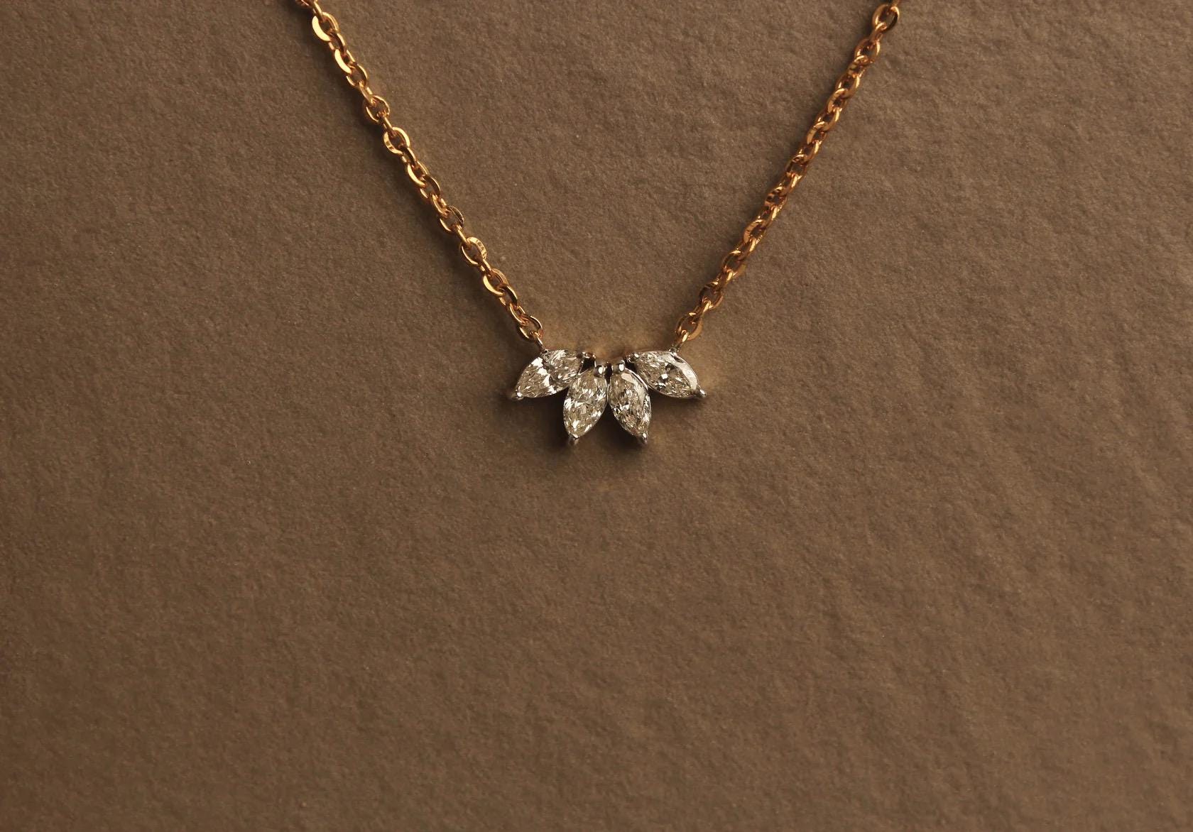 Moissanite Leaf Necklace: 10K Gold or Sterling Silver Dainty Jewelry
