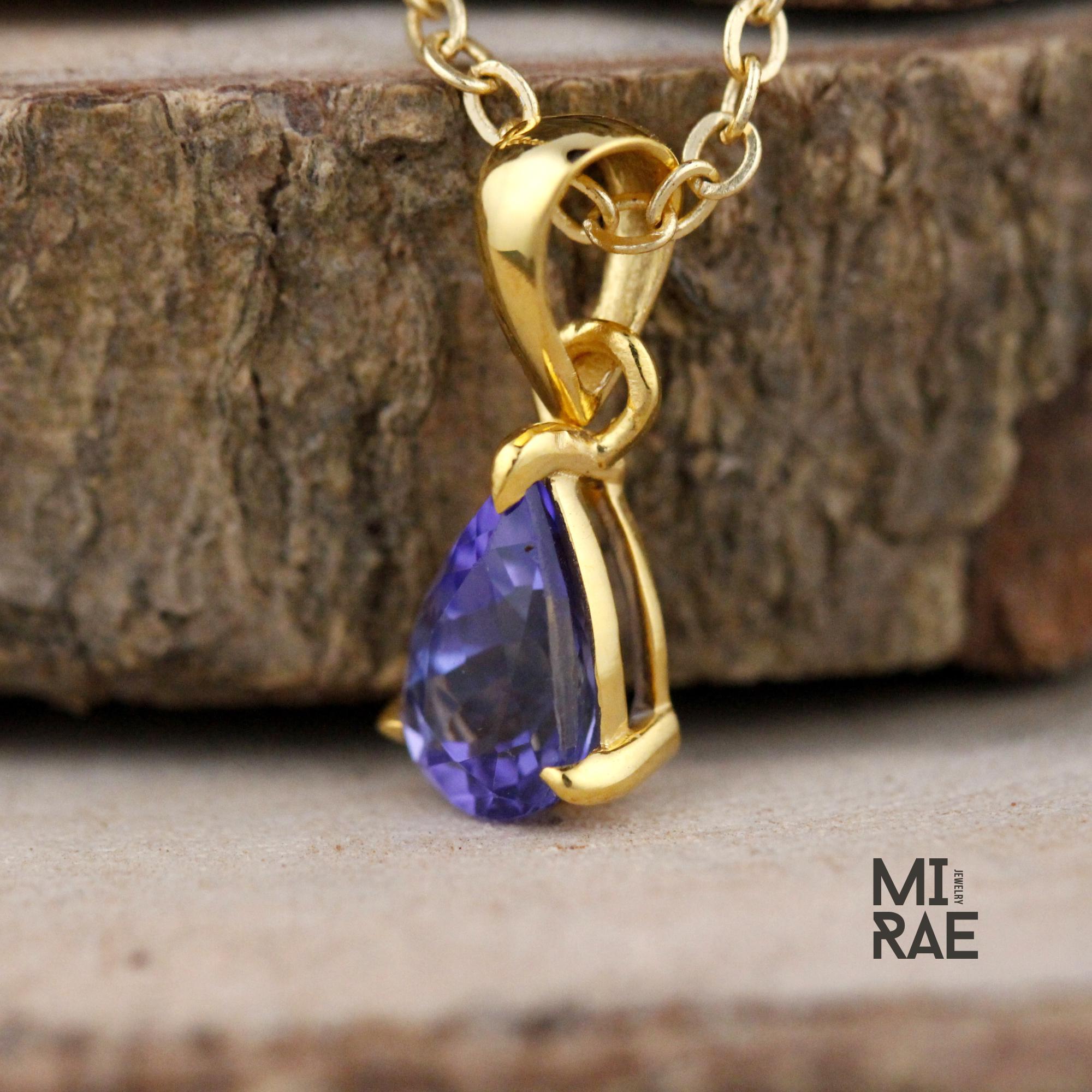 Tanzanite Teardrop Pendant: Violet Blue Gemstone, Gold or Silver