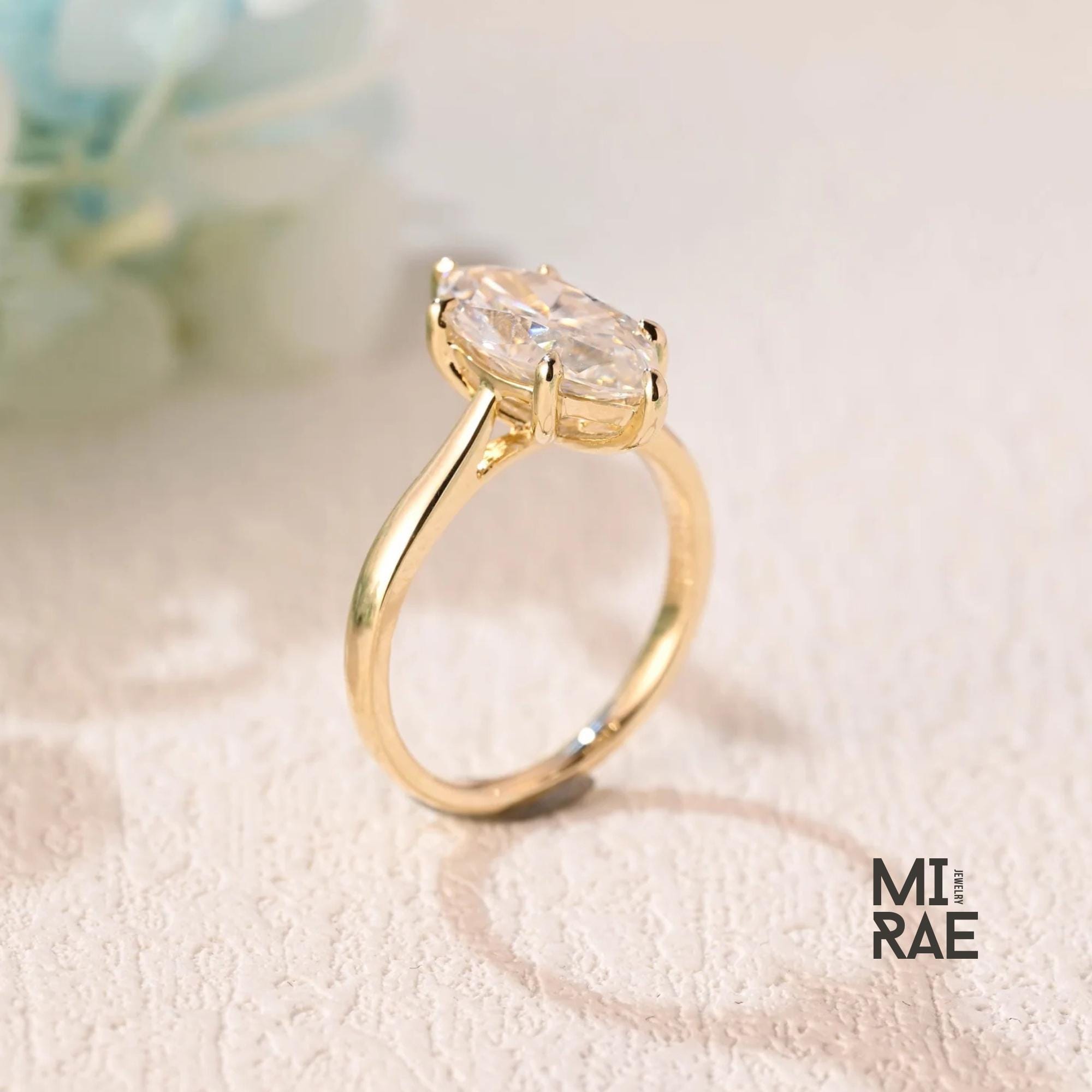 2 Carat Marquise Moissanite Solitaire Ring: Sterling Silver Engagement, Anniversary