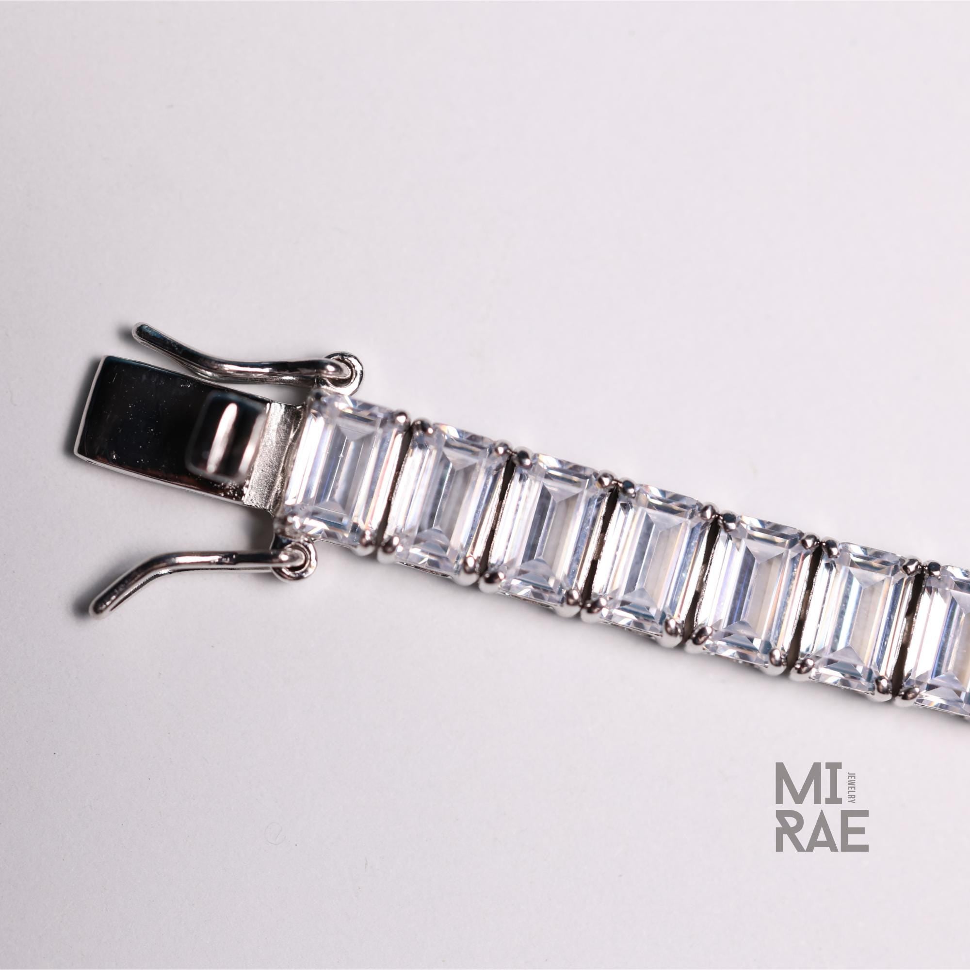 Men's Emerald Cut Cubic Zirconia Tennis Bracelet 925 Sterling Silver Adjustable 6-8 Inch β Unisex Modern Jewelry Gift