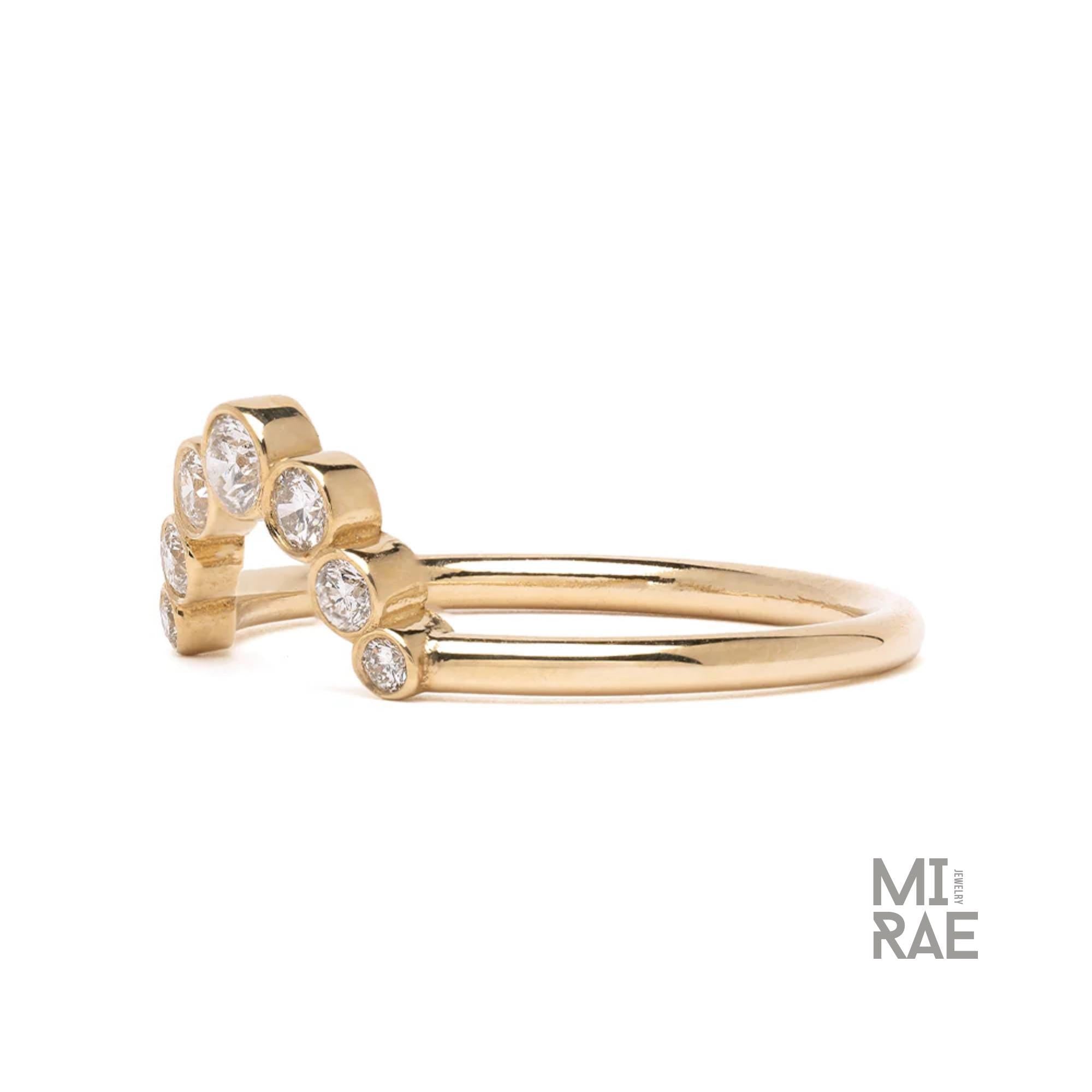 Lab Diamond Curved Wedding Ring: 14k Gold Bezel Nesting Band