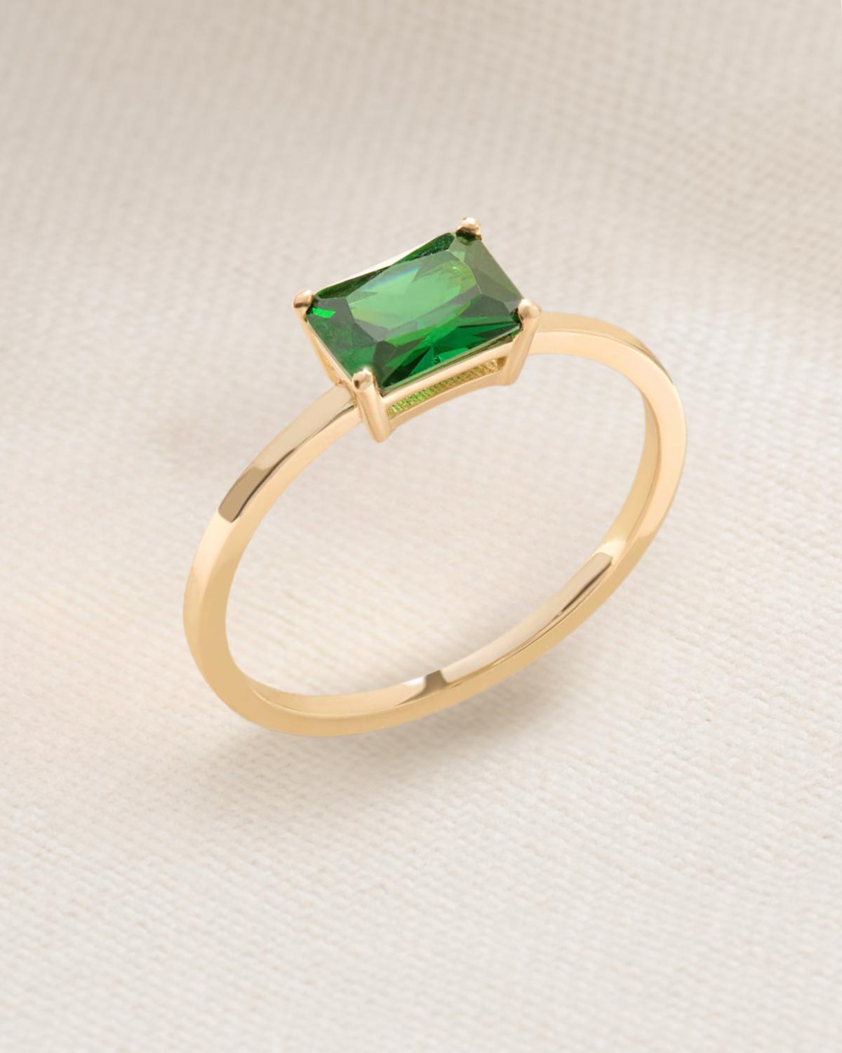 Emerald Cut Emerald Ring: Gold Minimalist Solitaire