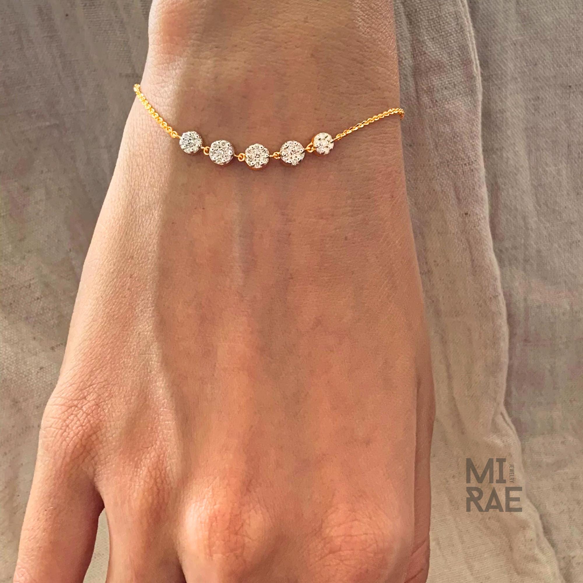 14K Gold Pave Lab Diamond Disc Bracelet: Stackable Chain Link