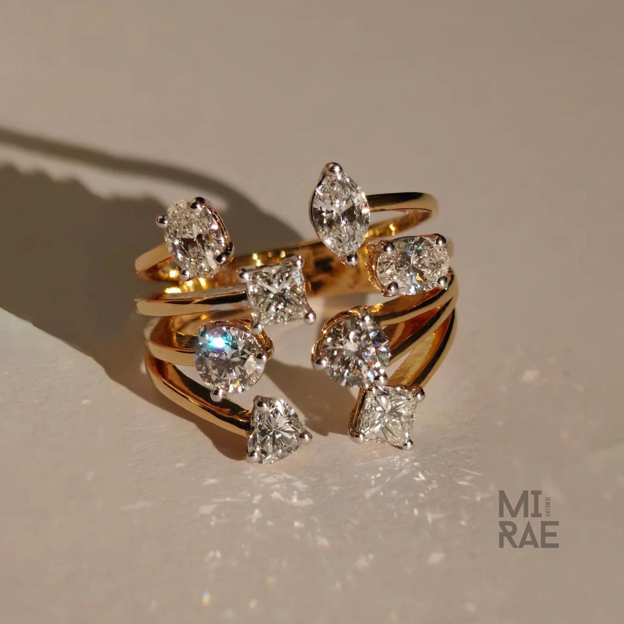 14k Yellow Gold Lab Grown Diamond Ring: Multi-Shape Solaris Design