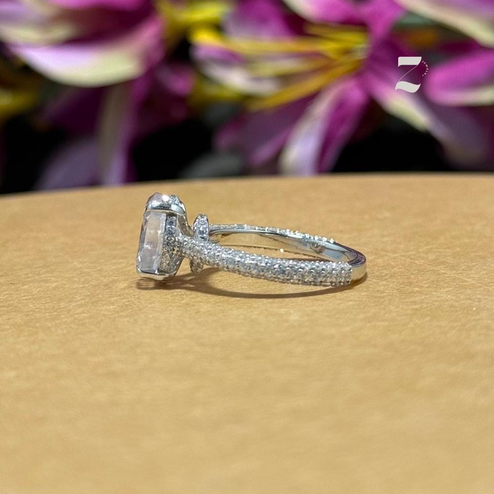 1 Ct Oval Moissanite Engagement Ring: Sterling Silver & 10K Gold