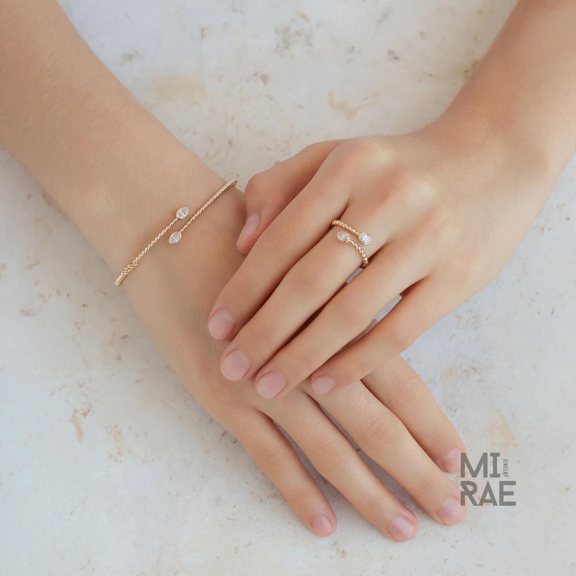 Oval Cut Lab Grown Diamond Engagement Ring in Open Gap Bypass Setting, Two Stone Band Ring, 14K Gold Wedding Ring, Finger Wrap Ring