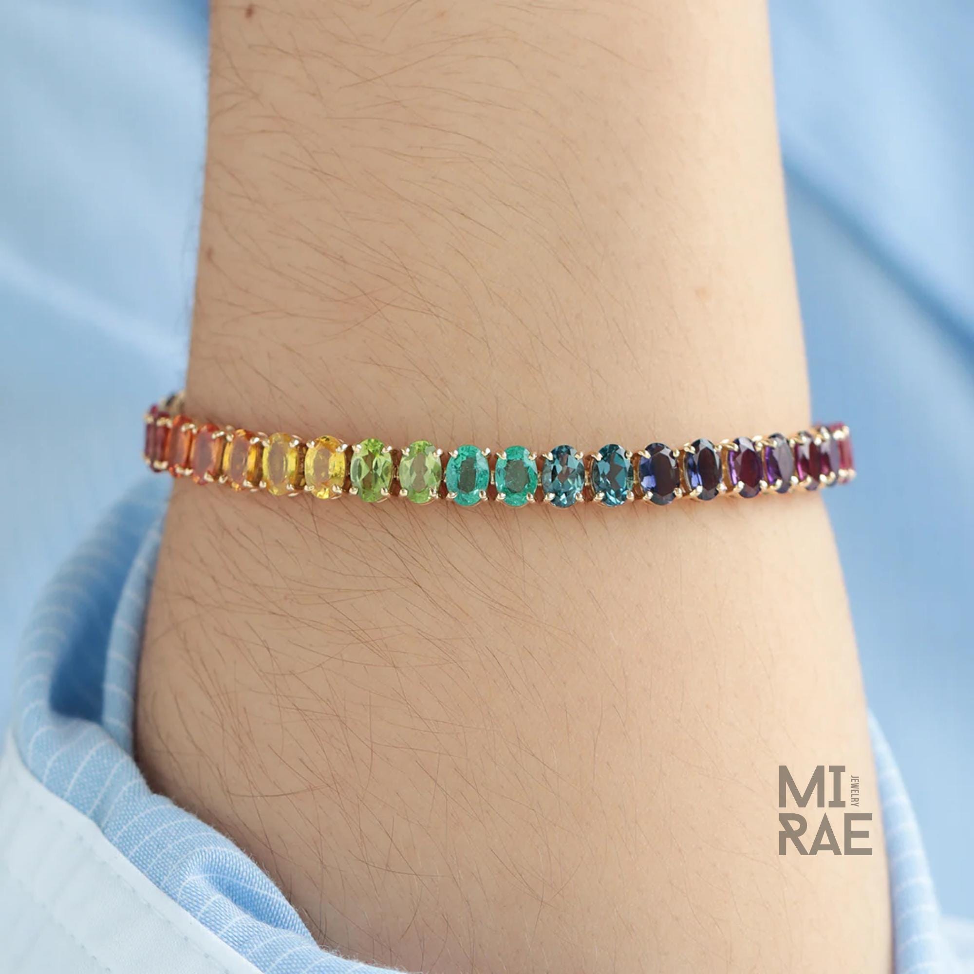 Rainbow Gemstone Tennis Bracelet: 20 CT Multi-Color Gold Jewelry