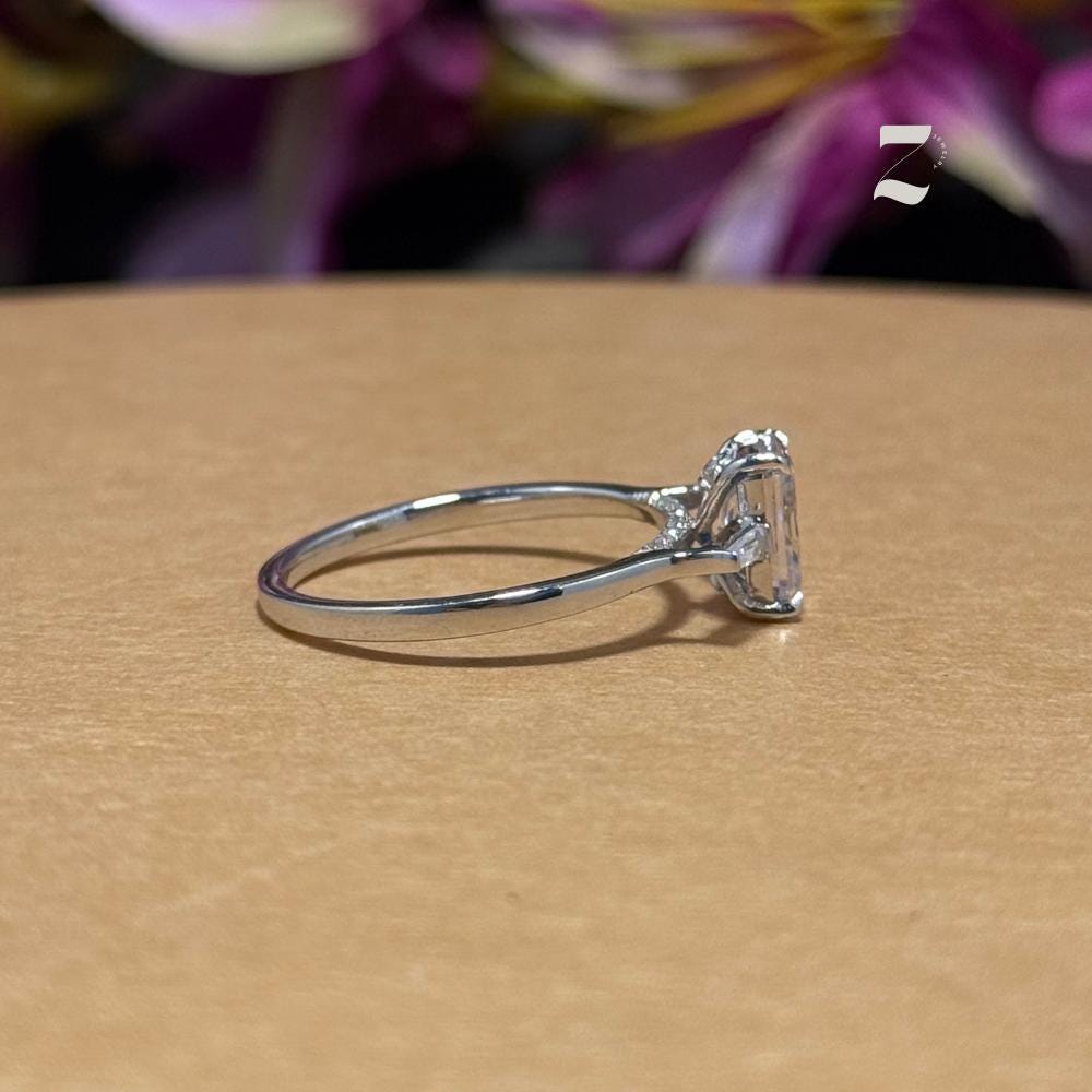 Emerald Cut 1 Ct Moissanite Solitaire Ring: Sterling Silver & 10K Gold