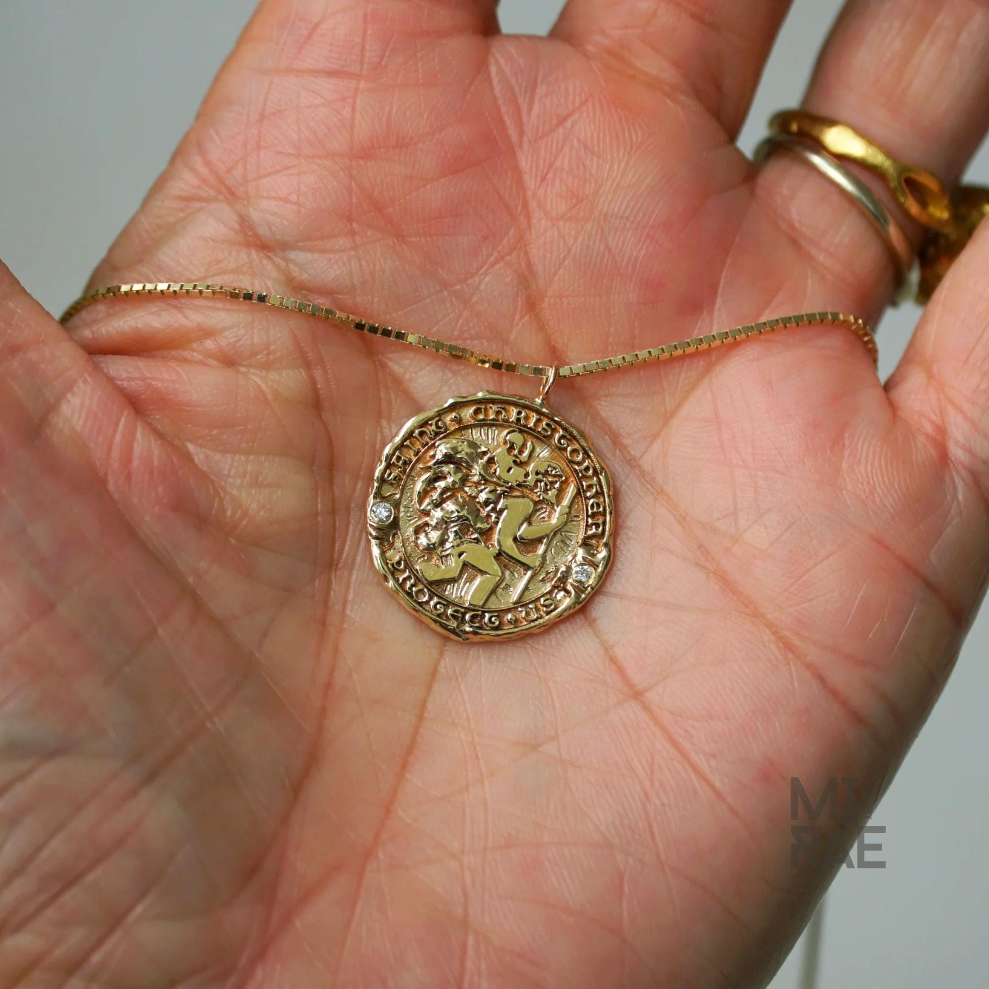 St. Christopher Miraculous Medallion | Patron Saint of Travel | Diamond Accent Gold Pendant