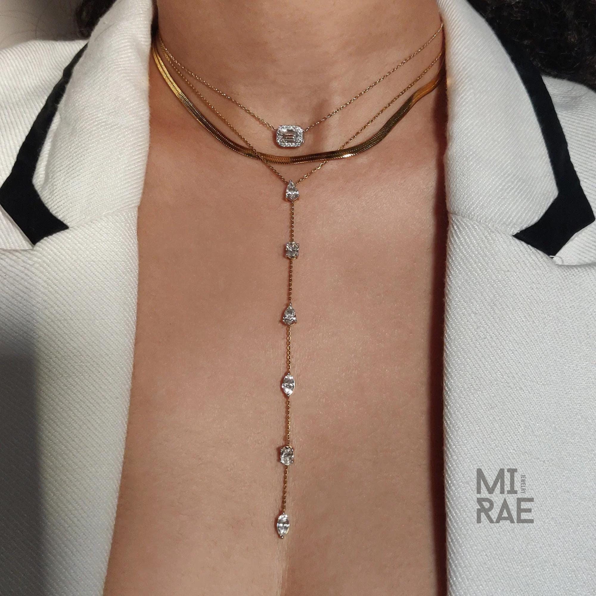 10K Yellow Gold Six Stone Diamond Lariat Necklace