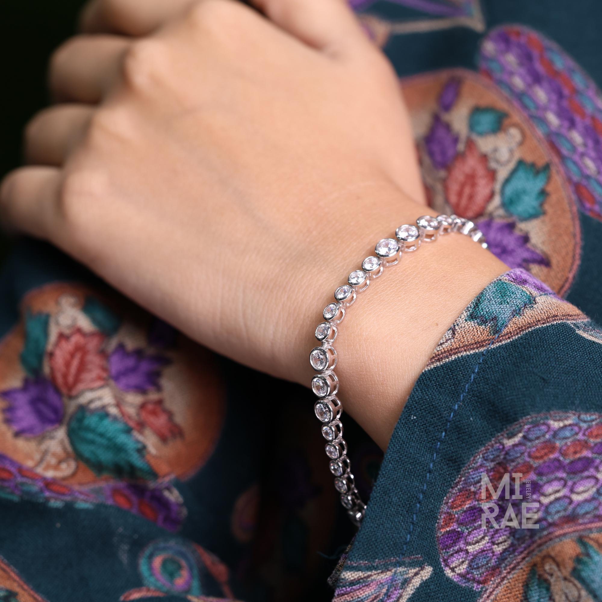 925 Sterling Silver Minimalist Moissanite or Cubic Zirconia Tennis Bracelet