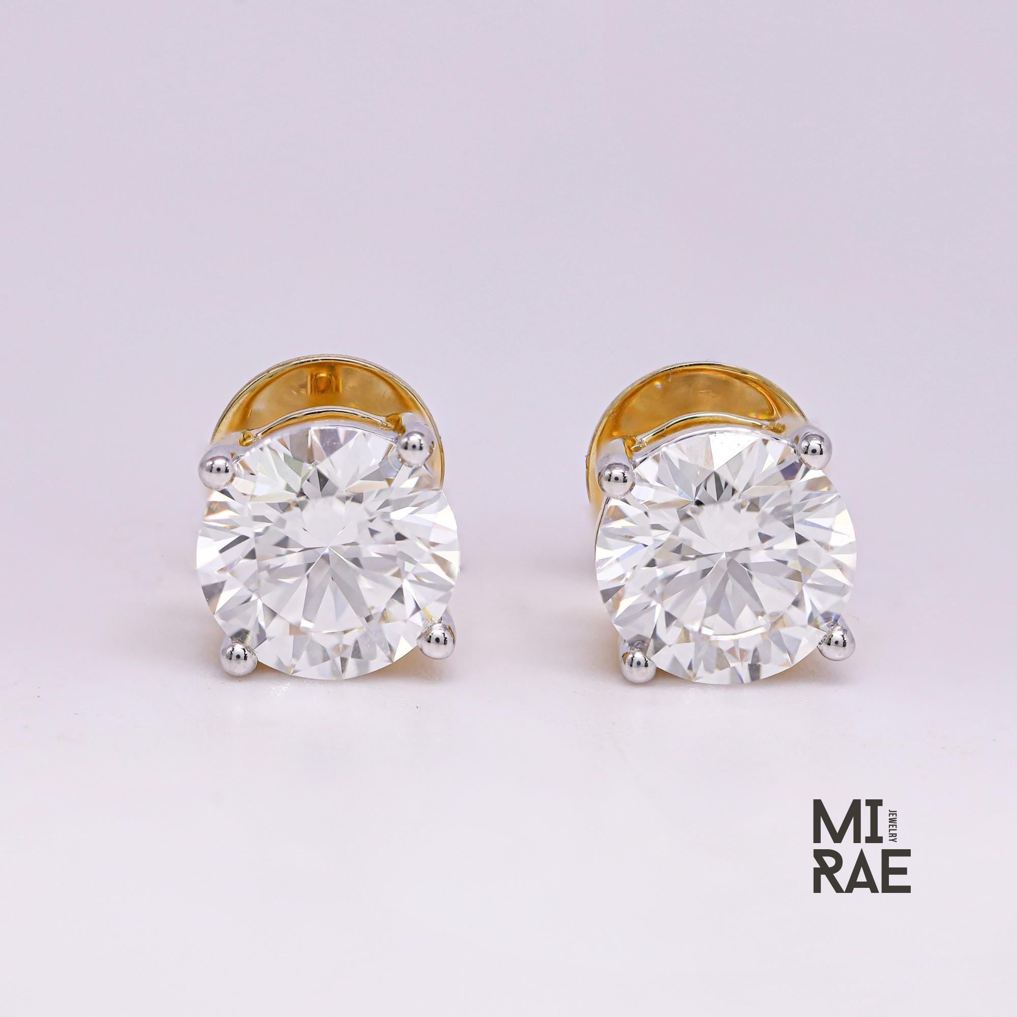 2 Carat Lab Grown Diamond Stud Earrings: Two-Tone Gold, F/VS