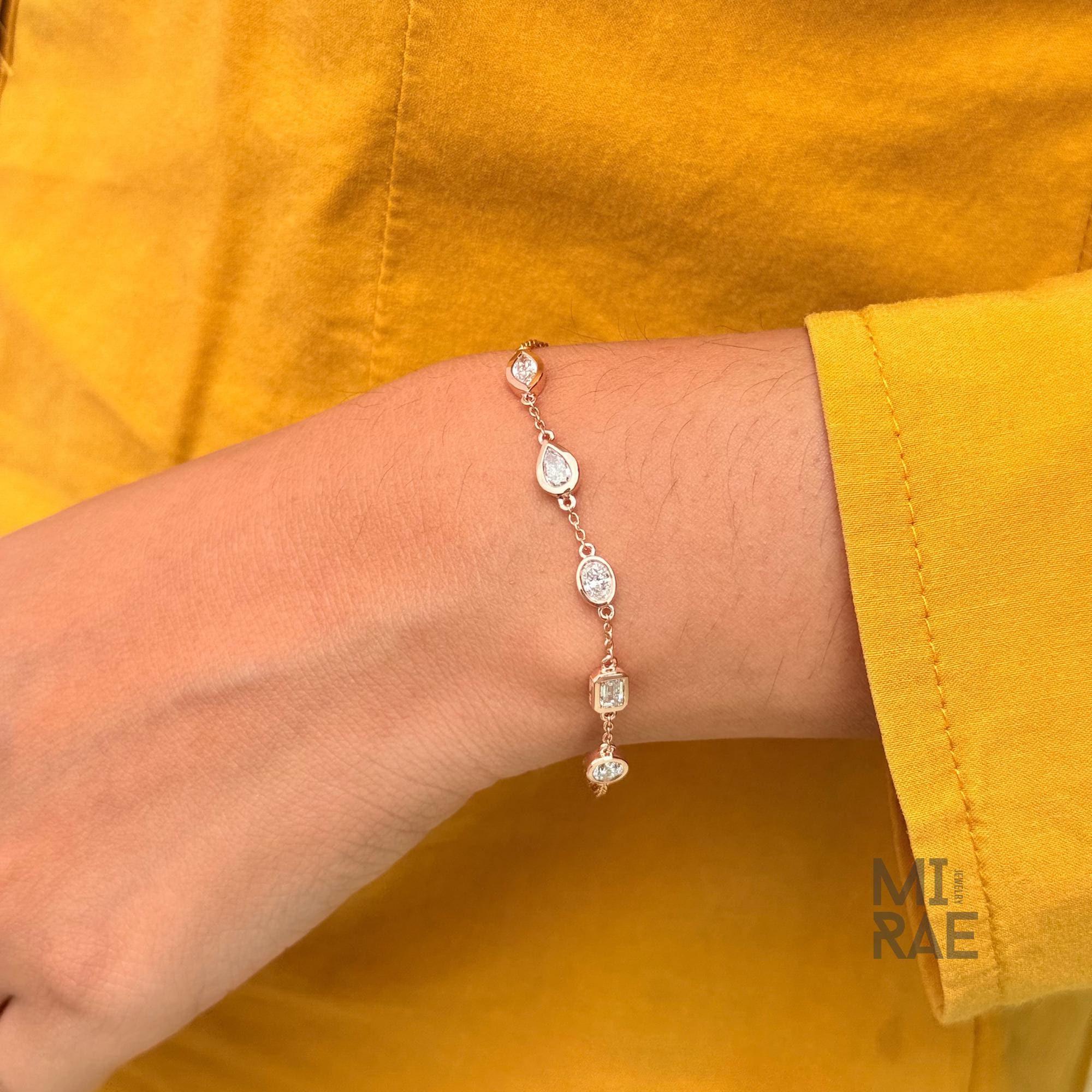 14K Rose Gold Lab Grown Diamond Bracelet: Bezel Set Mix Cut, Ethical Jewelry