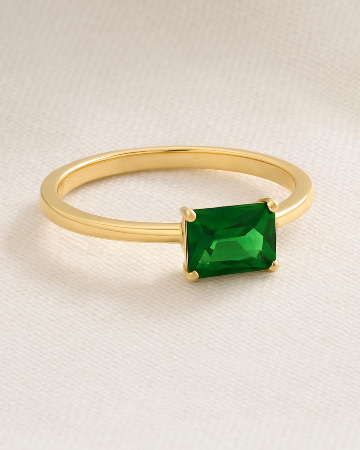 Emerald Cut Emerald Ring: 925 Sterling Silver, Gold Minimalist Solitaire