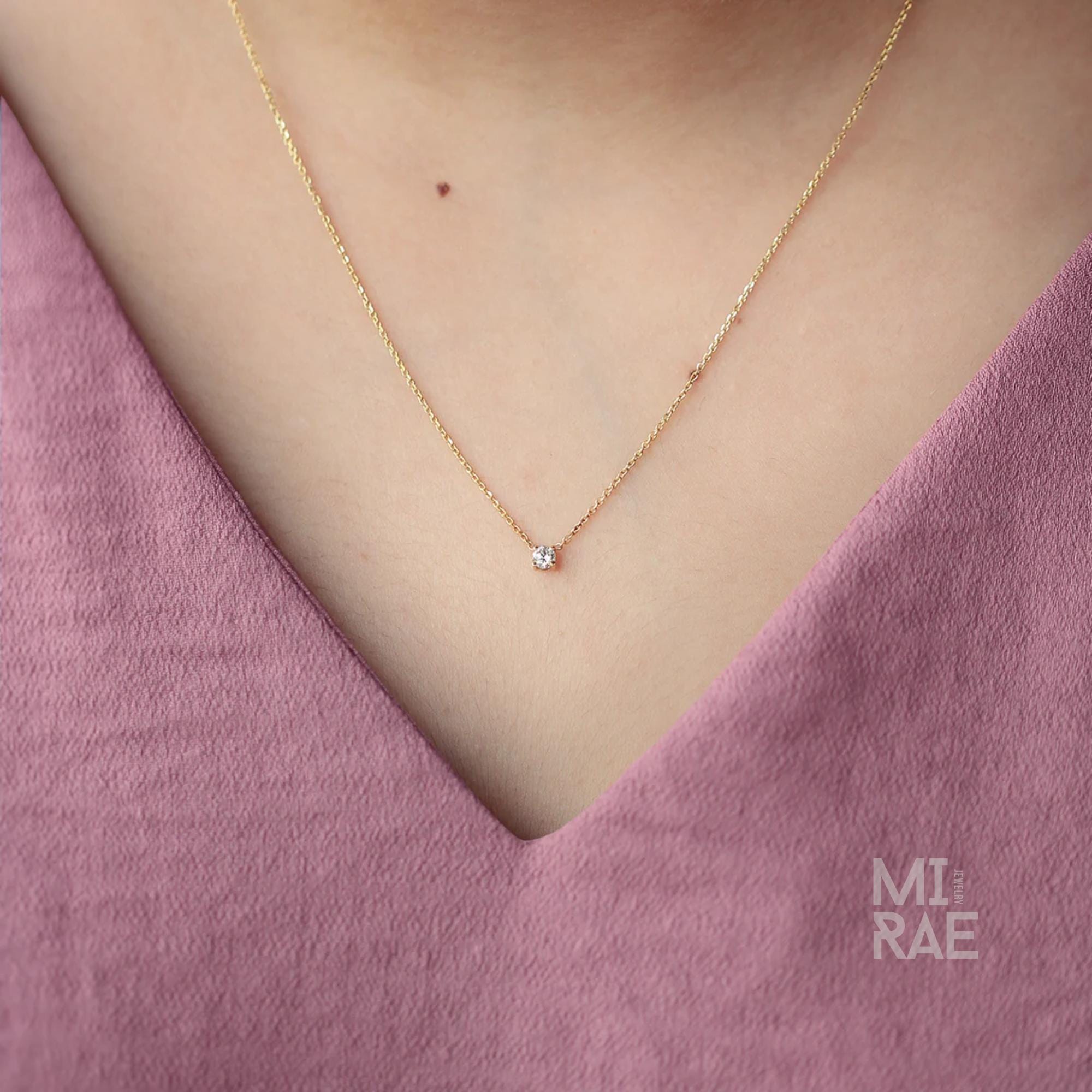 Dainty Round Brilliant Cut Lab Grown Diamond Pendant Chain